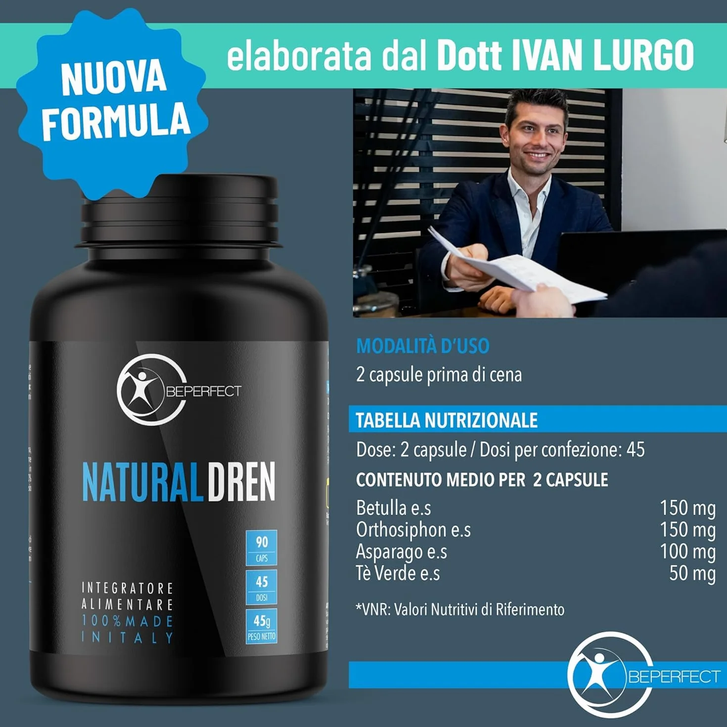 BePerfect Drenante Forte Donna Anticellulite e Diuretico Capsule ad Alto Dosaggio