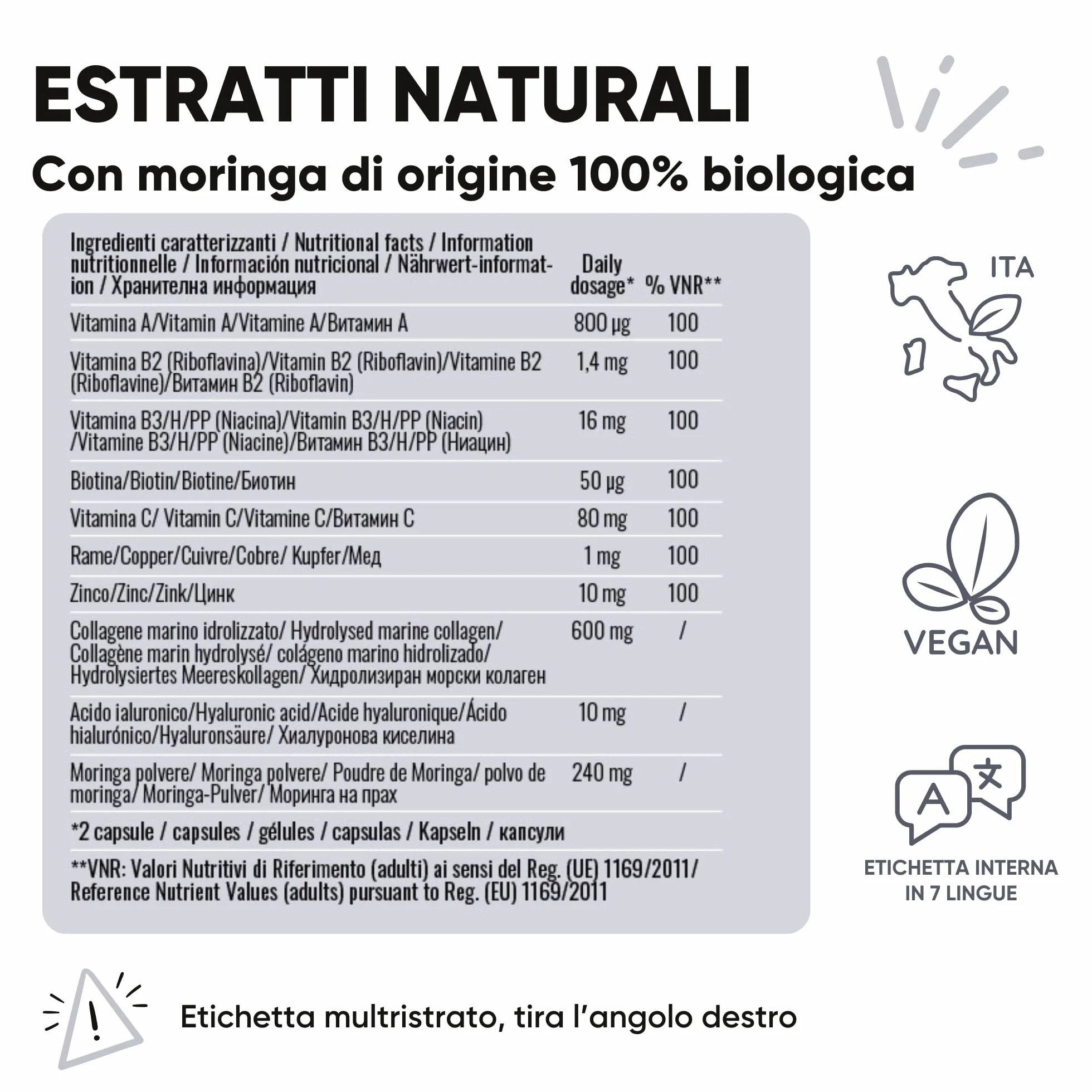 Collagene Marino Idrolizzato con Moringa BIO Integratore Pelle e Articolazioni 60 Capsule RedMoringa