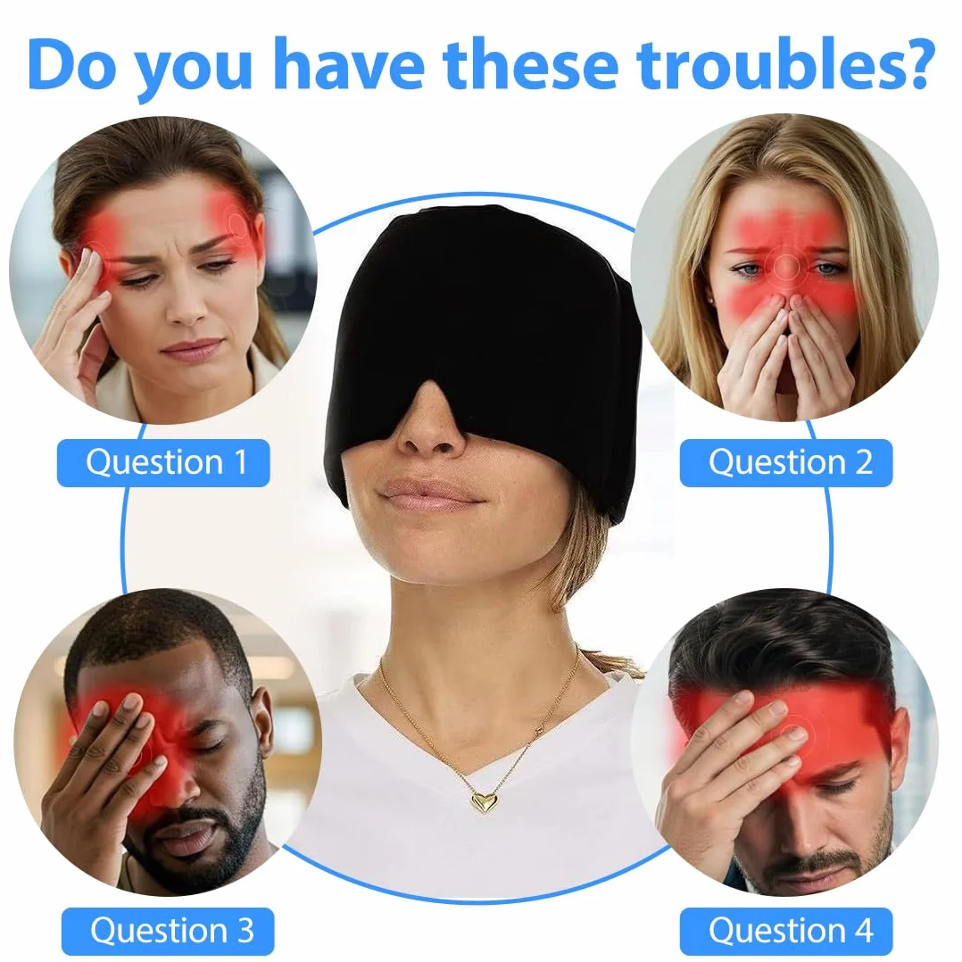 GXGM 1 Pezzi Cappello per Emicrania, Migraine Relief Cap, Maschera Emicrania, Riutilizzabile Gel Cappuccio per Mal di Testa, Cappuccio per Mal di Testa Avvolge la Testa a 360°, Migraine Mask
