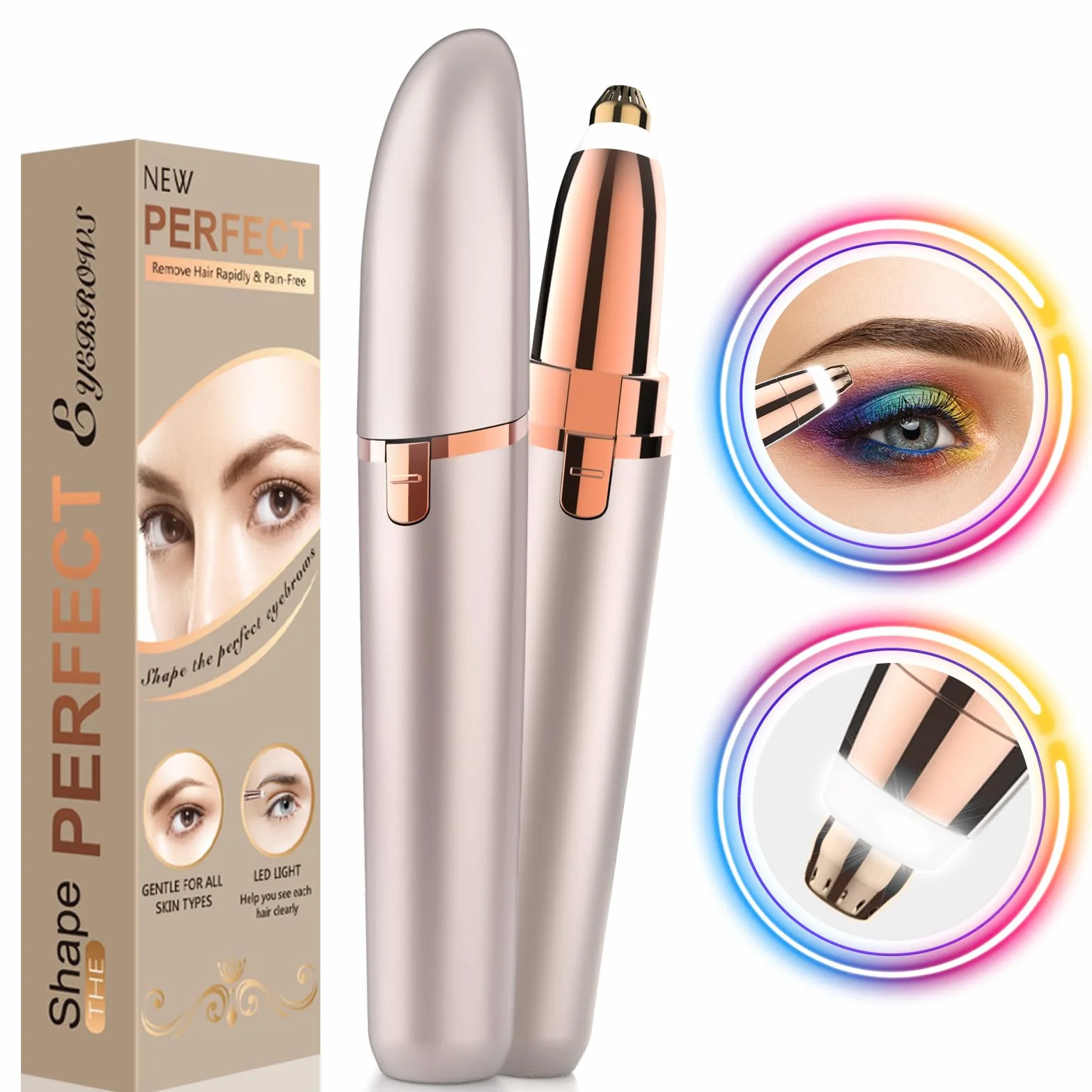 rasoio elettrico per sopracciglia donna rasoio viso: Vinmall taglia sopracciglia donna elettrico indolore Ricaricabile USB luce LED tagliare capelli con precisione