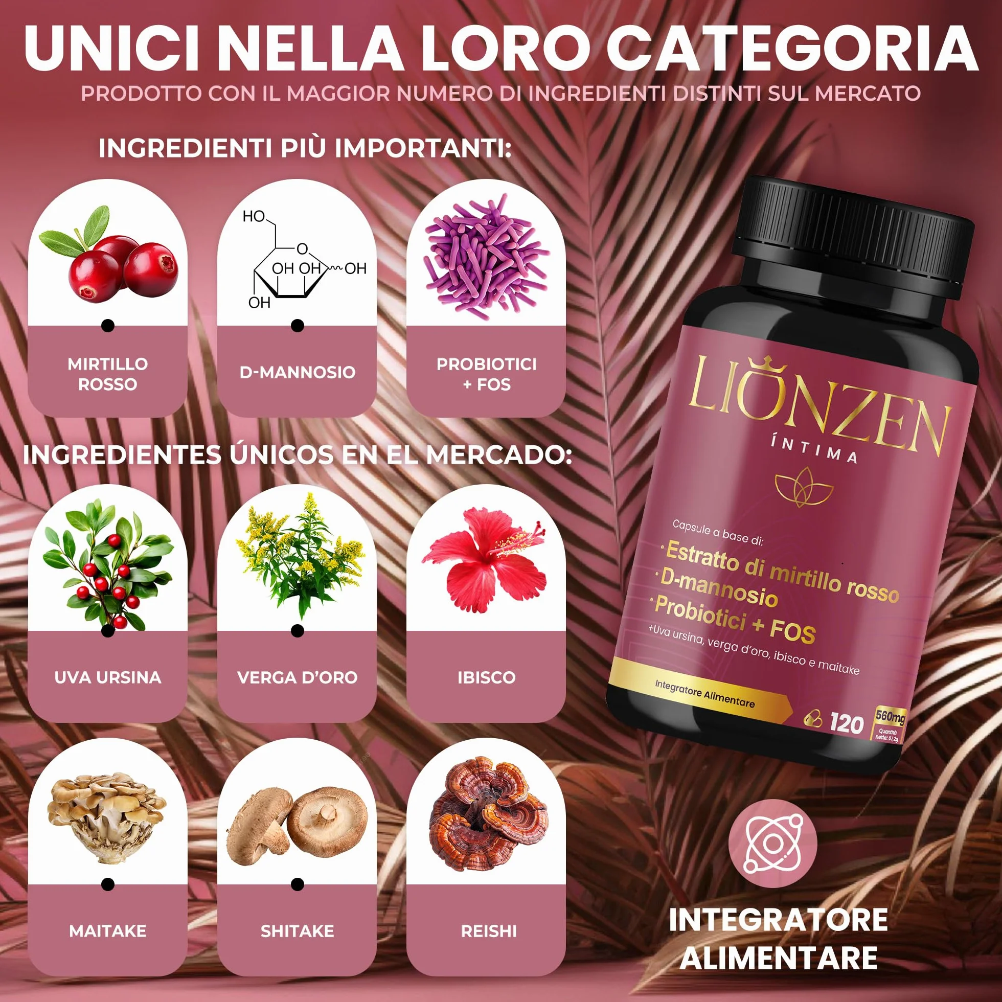 Probiotici Donna Flora Intima | Mirtillo Rosso, D-mannosio +12 Ingredienti naturali | +2000 milioni UFC | Benessere delle vie urinarie femminili | 120 capsule | Lionzen Intima