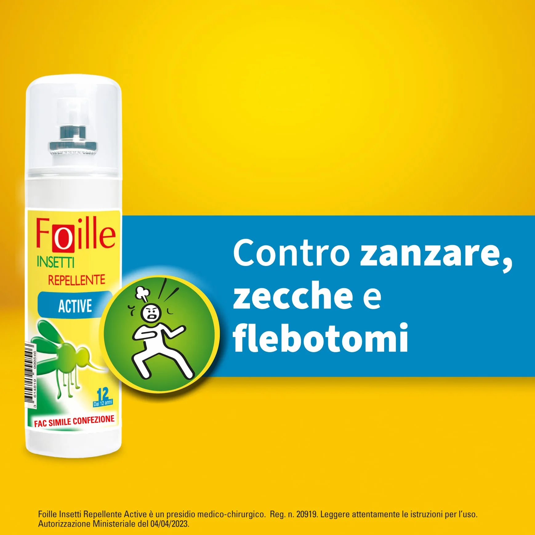 Repellente Insetti Foille Active con Icaridina 20% 100 ml x2, Contro Zanzare Zecche Flebotomi, Efficacia 12 Ore