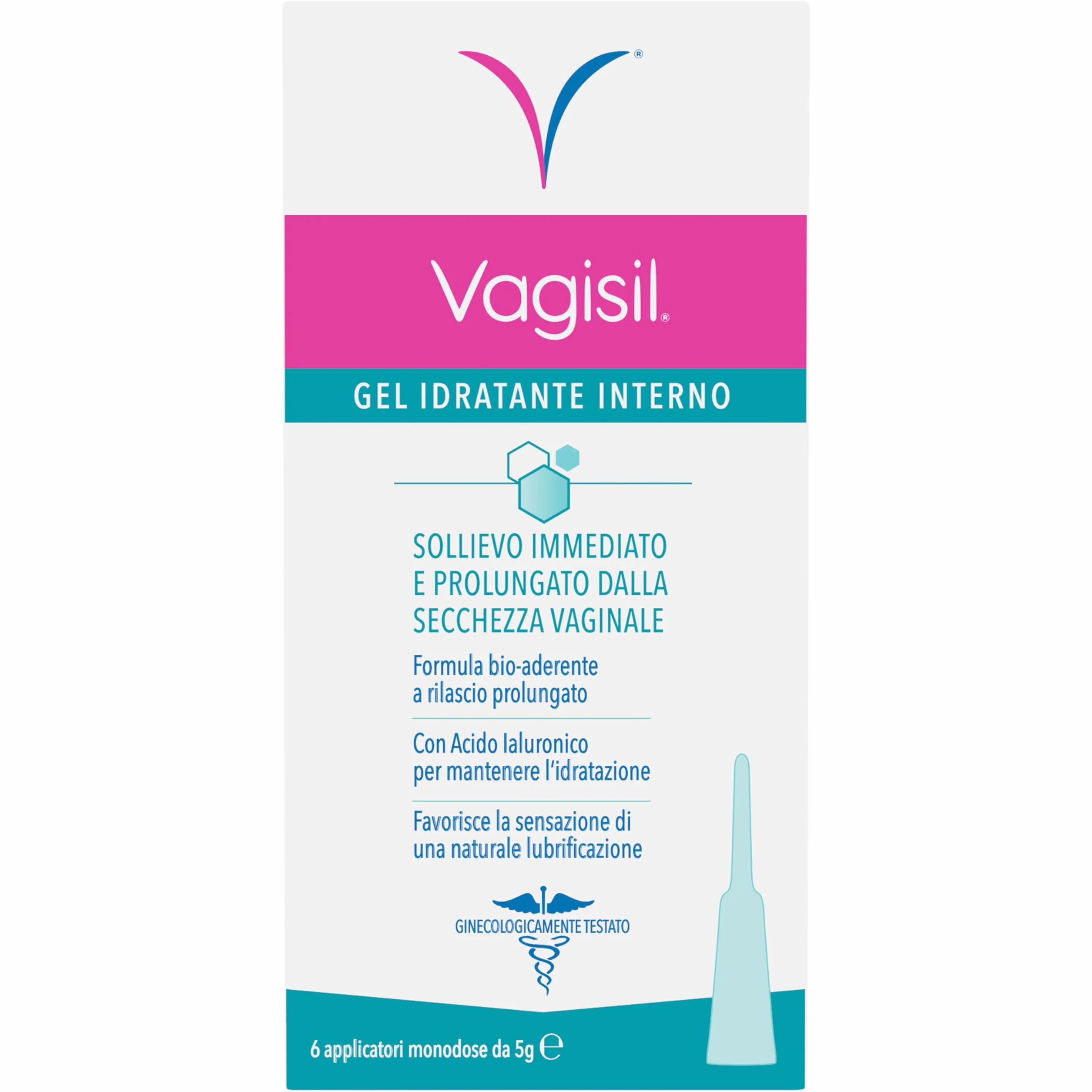 Vagisil Lubrificante Interno a Base D'Acqua con Acido Ialuronico, 6 Applicatori Monodose 5g