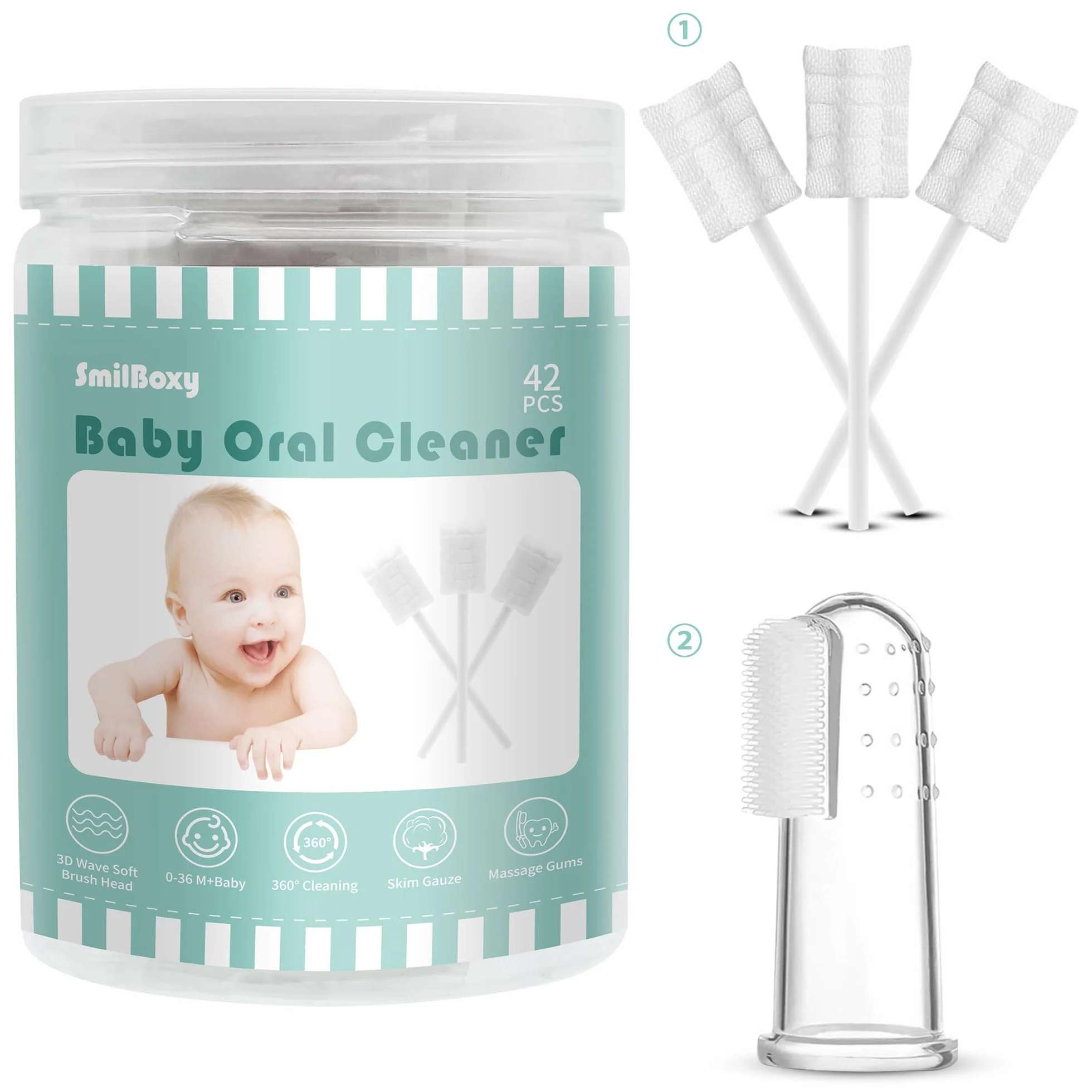 42PCS Baby Lingua Cleaner, Baby Mouth Cleaner neonato lingua Cleaning, usa e getta, garza gomma cura dentale per bambini 0-36 mesi + 1 spazzolino da dito con custodia