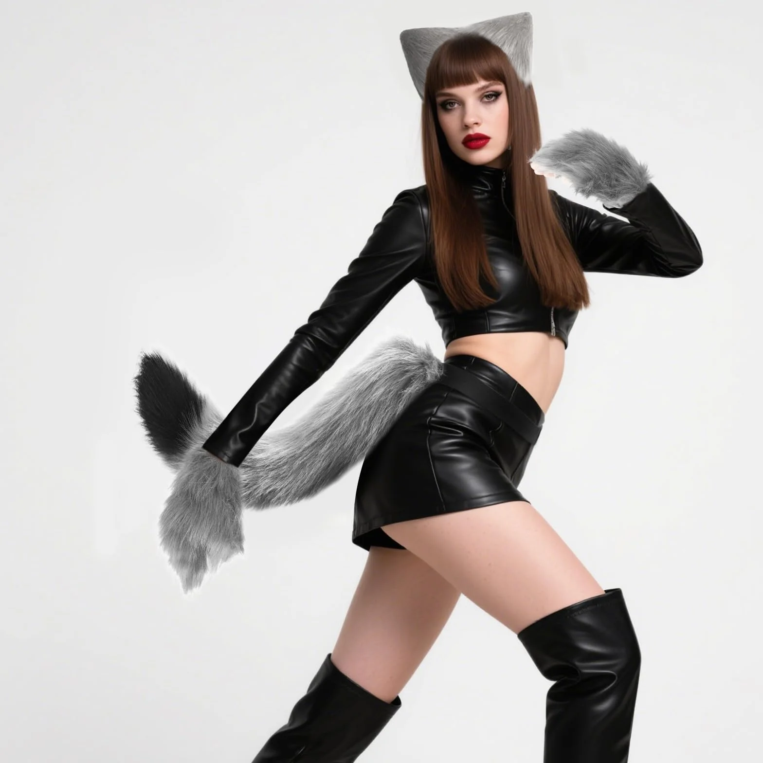 DRESHOW Orecchie e Coda da Lupo Guanti Set Costume Cosplay per Donna