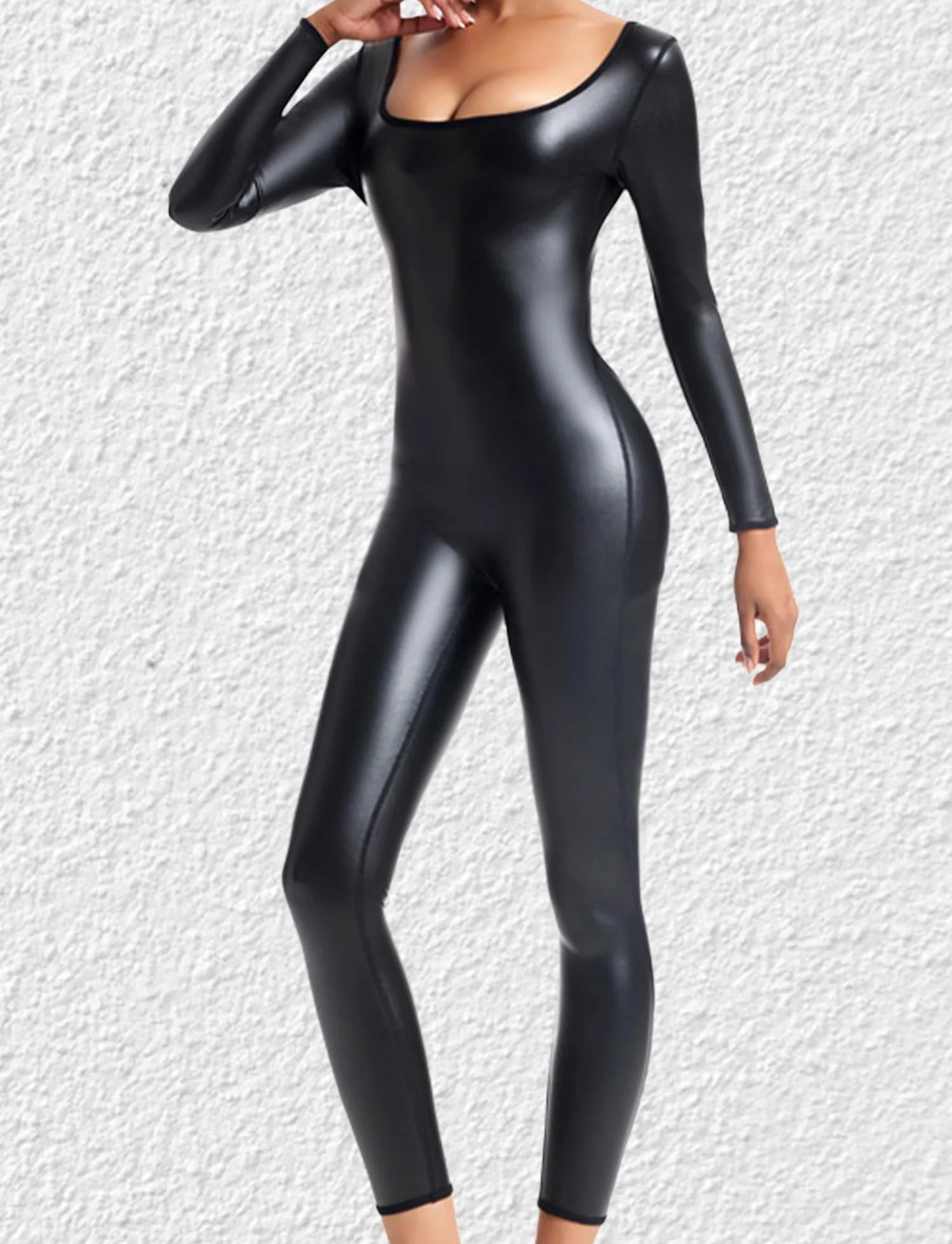 Tuta da Donna Pelle Jumpsuit Latex Maniche Lunghe Catsuit Tuta Intera Yoga Clubwear Costumi Cosplay Abito per Halloween S-4XL