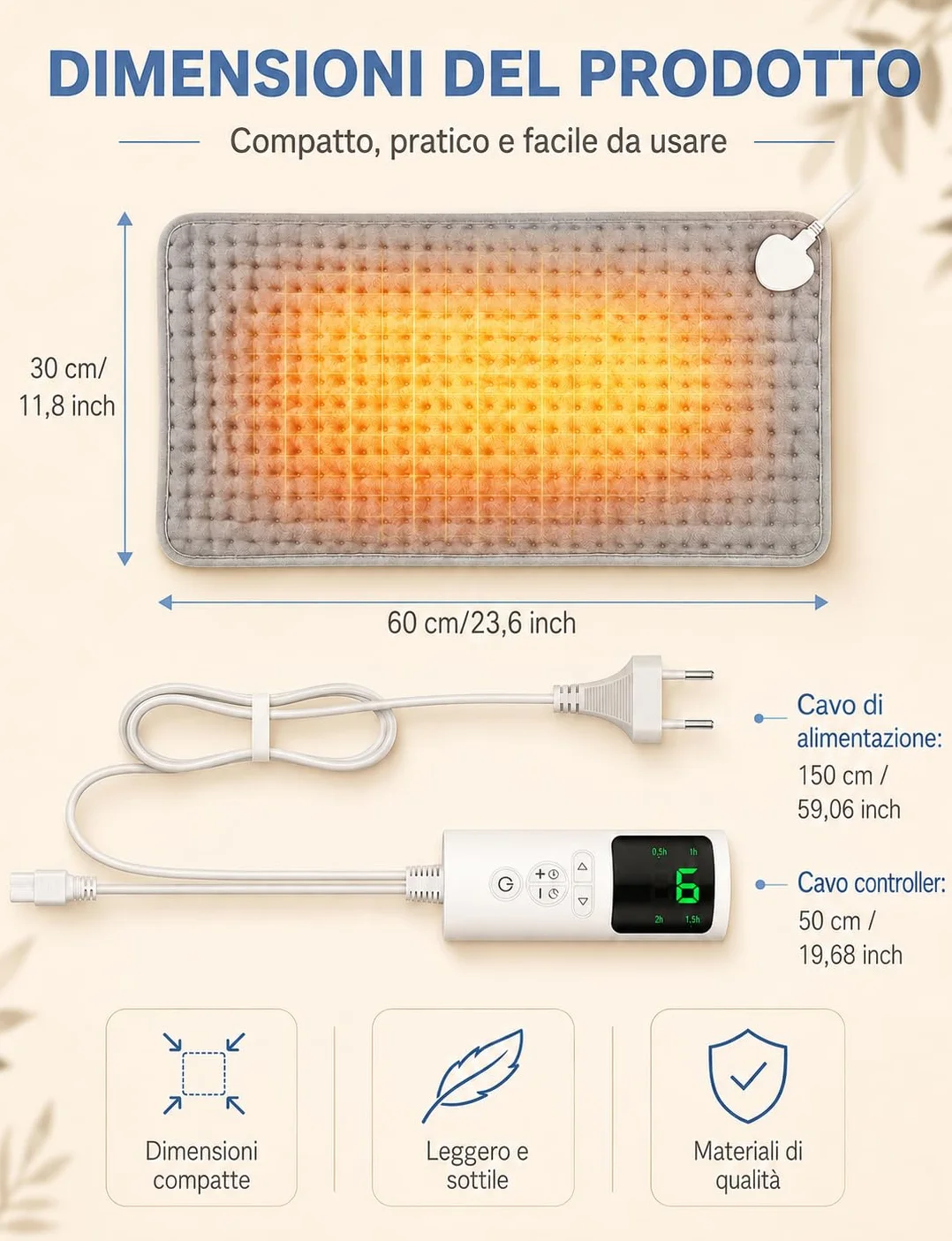 UOHHBOE Termoforo Elettrico 75W Tappetino Riscaldante 9 Impostazioni di Temperatura Lavabile in Lavatrice 4 Timer 60x30cm Con Spegnimento Auto Termoforo Cervicale Spalle Schiena Addome e Gambe