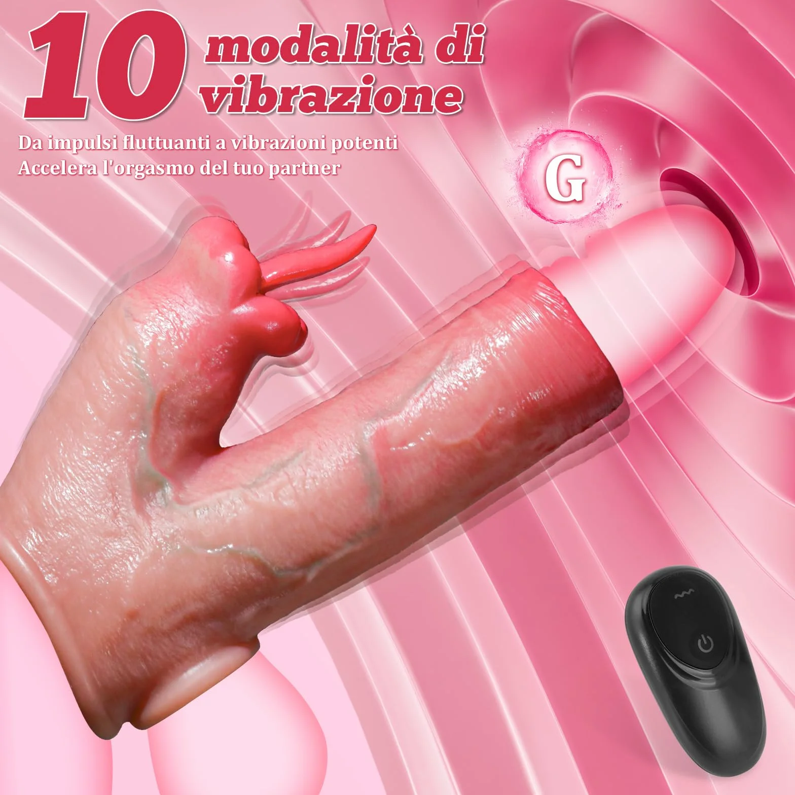 Anello Vibrante per Pene in Silicone con 10 Modalità di Vibrazione, Guaina Pene Realistico Riutilizzabile Sex Toys Uomo