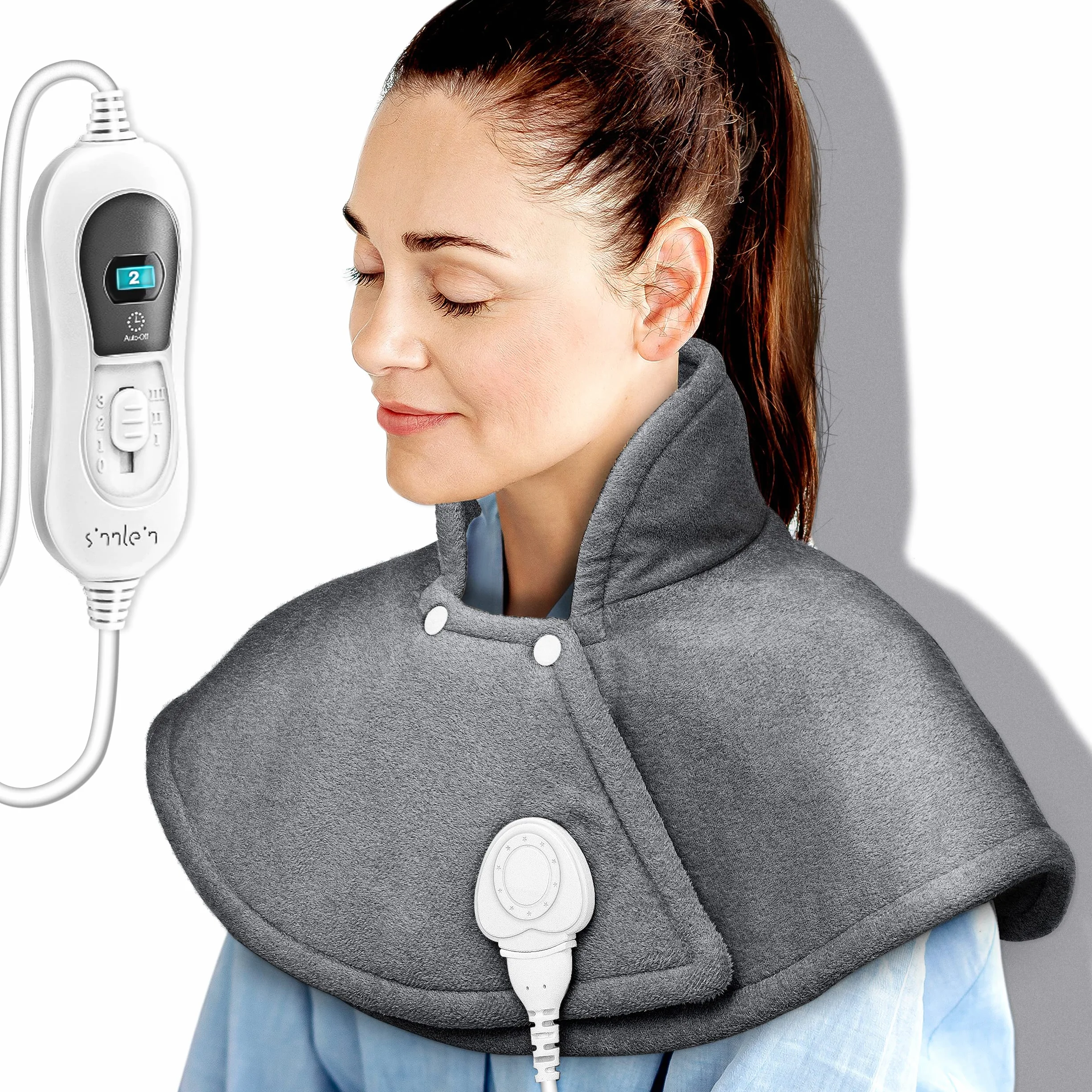 sinnlein Termoforo Elettrico per Cervicale e Spalle | Cuscinetto Riscaldante con 3 Impostazioni di Temperatura e Spegnimento Automatico | Cuscino Riscaldante con Spegnimento Automatico e 100W (Grigio)