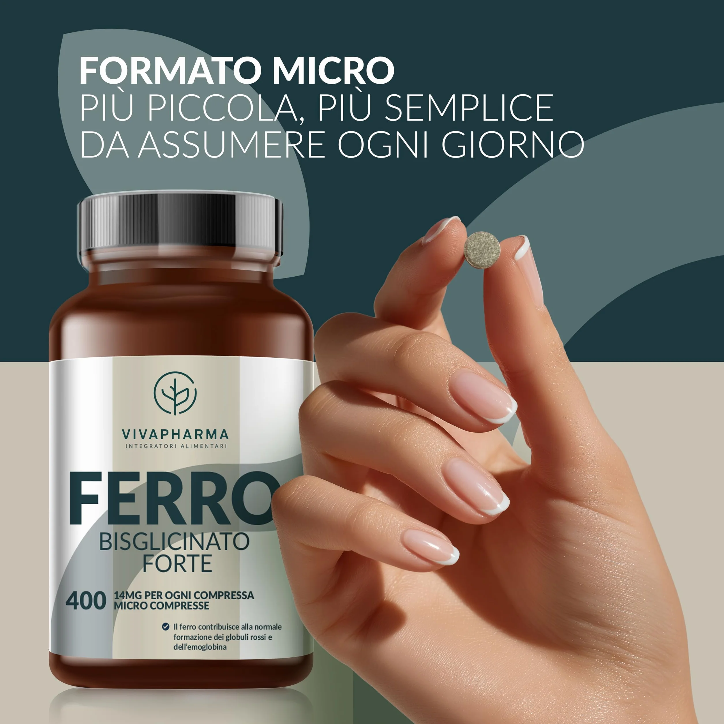 Integratore Ferro Bisglicinato per Donne e Uomini, 400 Micro Compresse Vegane 14mg per Compressa (12+ mesi) Contribuisce al Normale Metabolismo Energetico, Senza OGM e Magnesio Stearato, Made in Italy