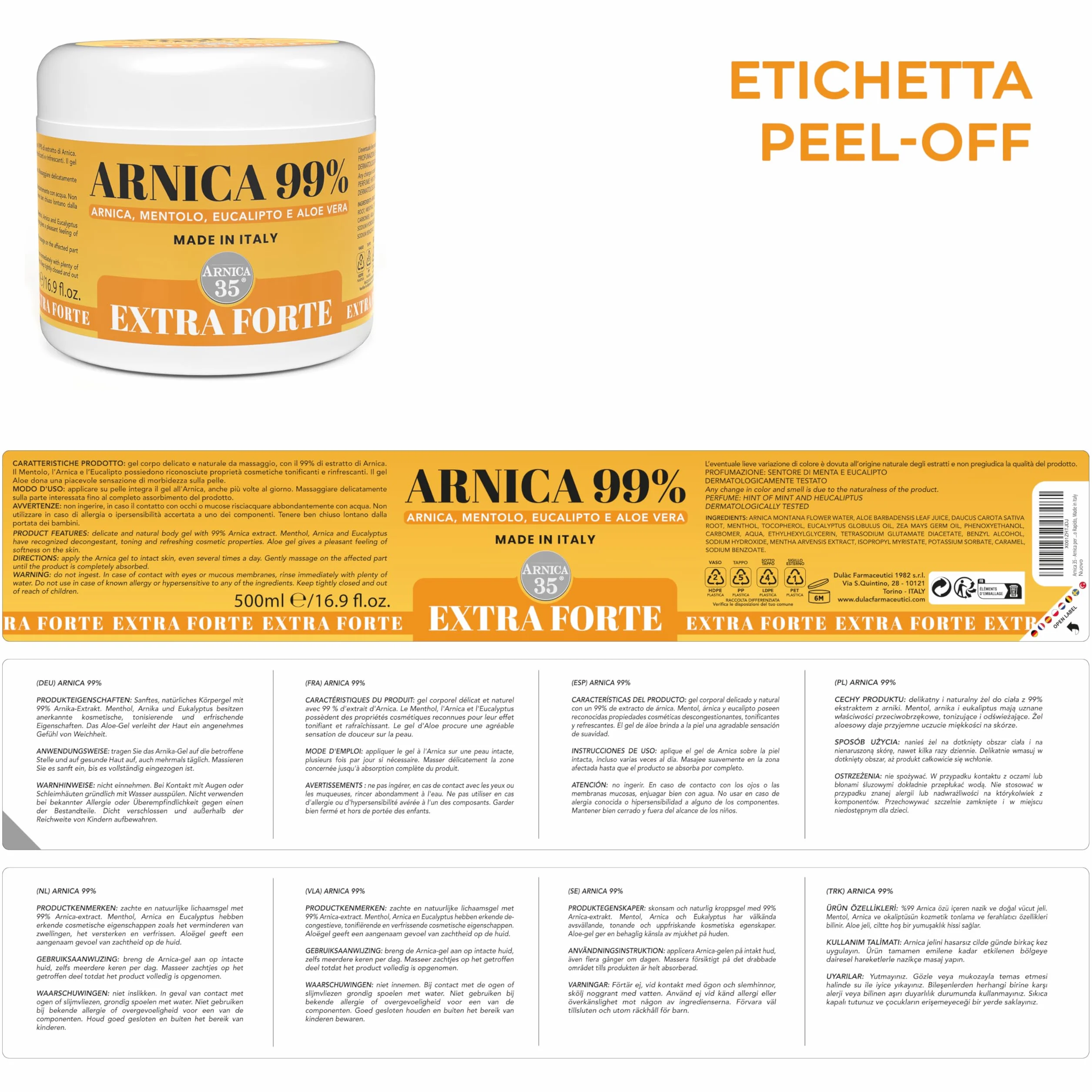 Arnica Gel Extra Forte 99% Effetto Freddo 500 ml per Massaggio Cervicale Muscolare Articolare con Mentolo Eucalipto Aloe Vera Made in Italy