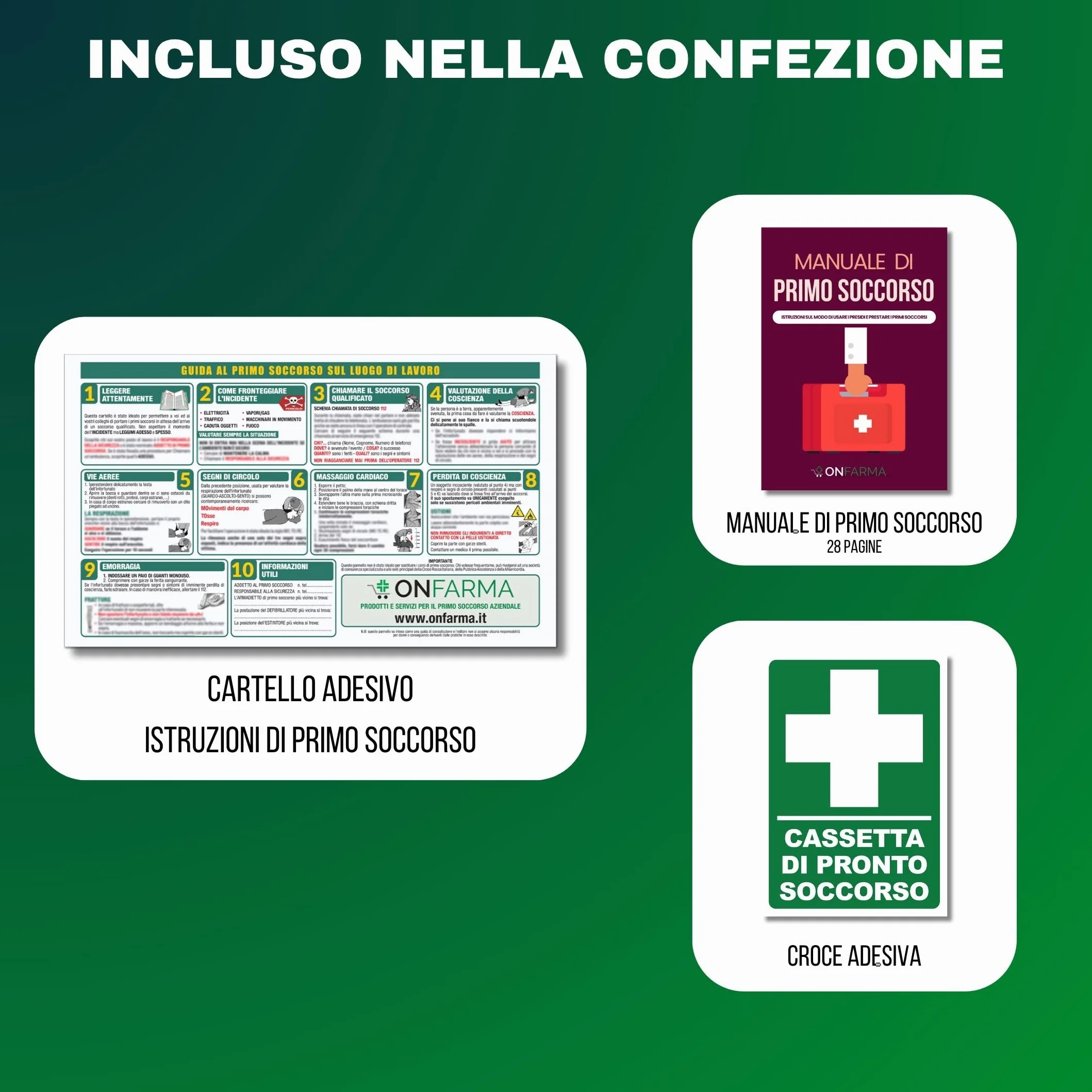 ONFARMA KIT DI REINTEGRO COMPLETO DI CARTELLO PRIMO SOCCORSO per aziende D.M. 388