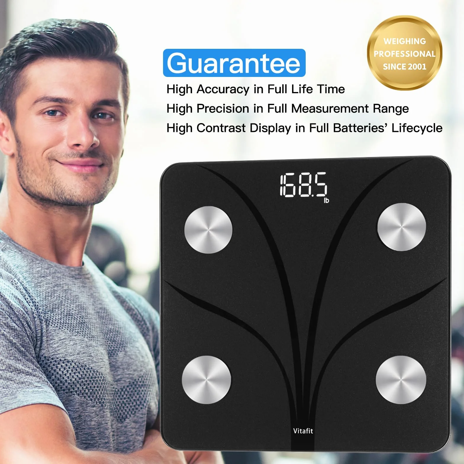 Vitafit Bilancia Pesapersone Impedenziometrica App Sync 13 Composizione Corporea BMI Grasso Corporeo 182kg Nero