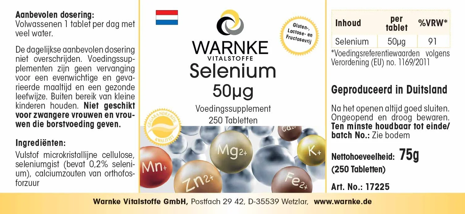 Selenio 50 mcg - 250 compresse - Antiossidante | Warnke Vitalstoffe - Qualità da farmacia tedesca