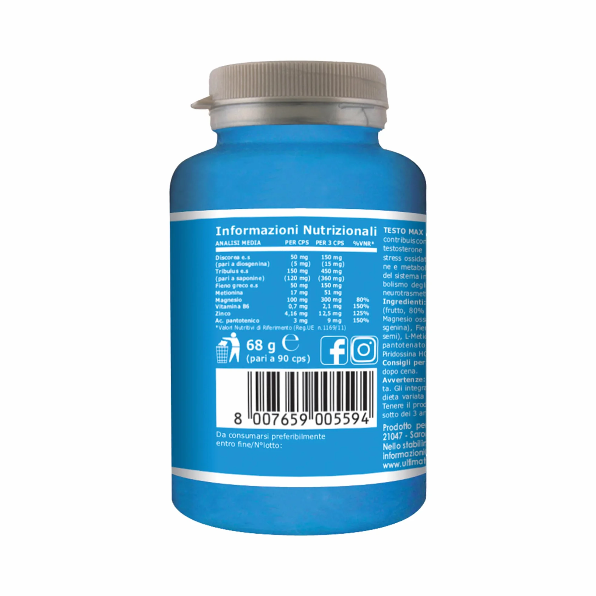 Testo Max - Integratore Per Forza, Potenza, Vigore – Stimola La Produzione Naturale Di Testosterone – Con Tribulus terrestris, Discorea, Fieno Greco, Zinco, Magnesio - 90 Capsule - Ultimate Italia