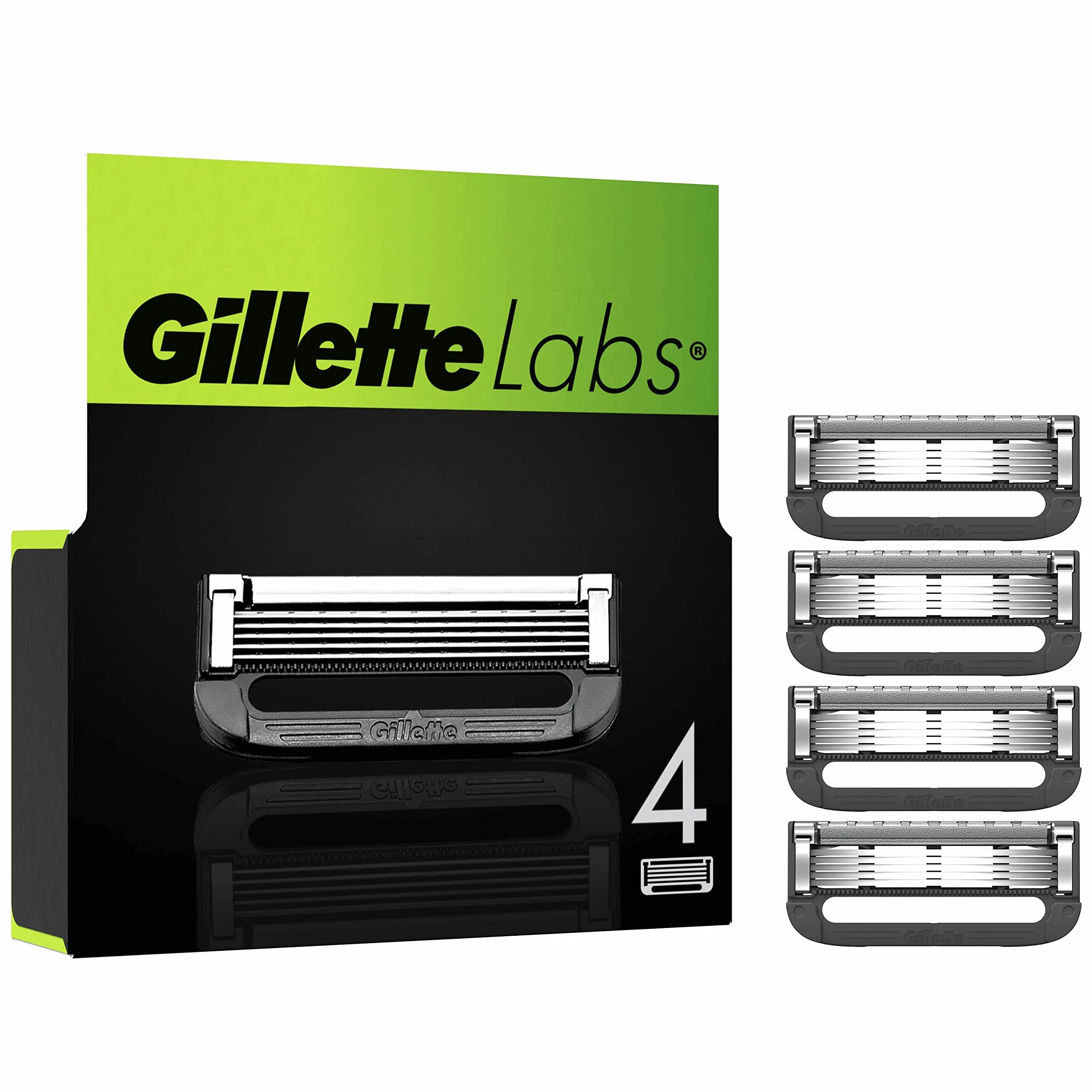 GilletteLabs LametteDi Ricambio Per Rasoio Da Uomo, Confezione Da 4, Compatibili Con GilletteLabs Con Barra Esfoliante E Heated Razor