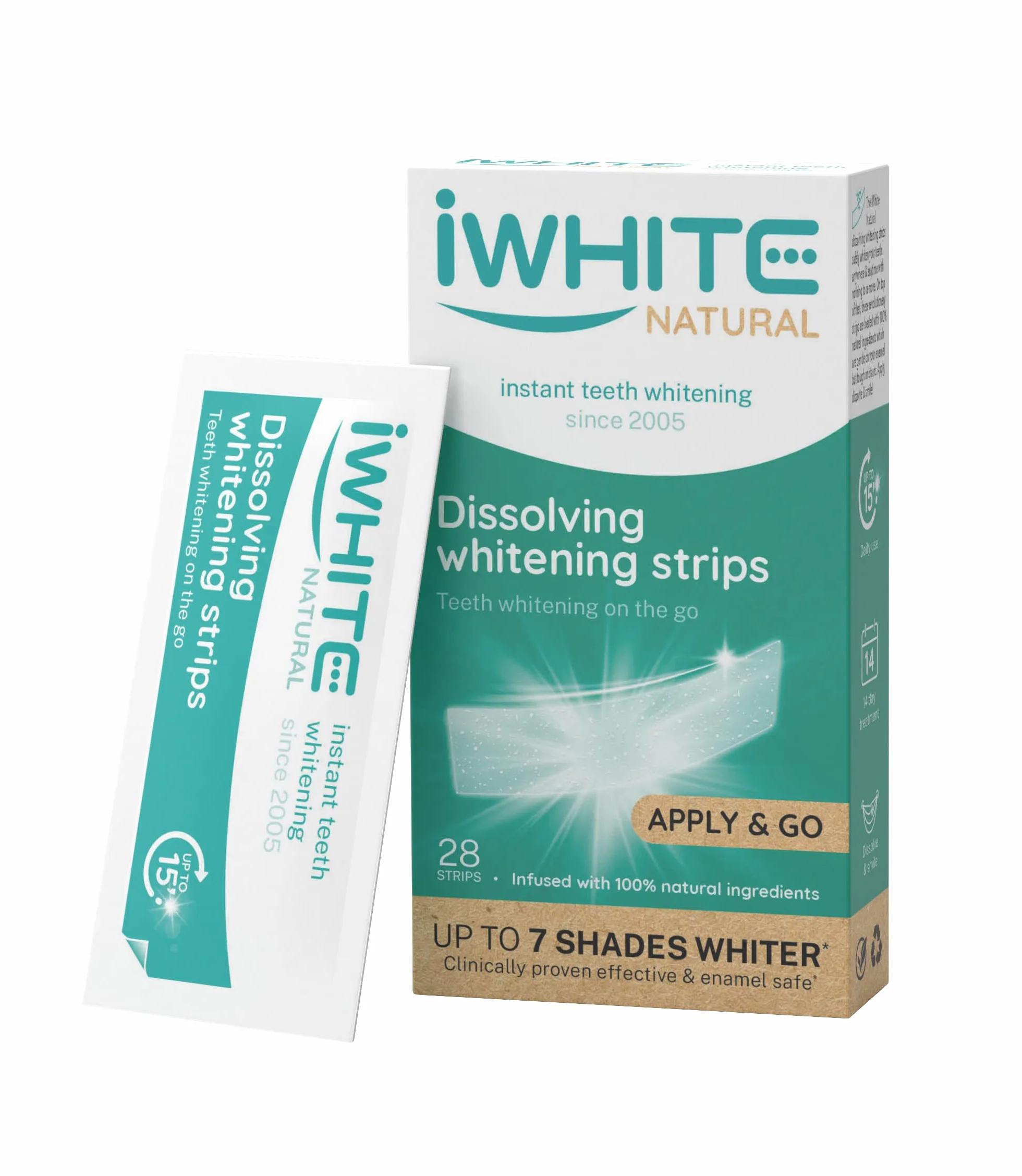 iWhite Strisce Sbiancanti Dissolventi – 28 Unità – Sbiancamento Dentale Naturale con Papaina e Fragola – Fino a 7 Tonalità Più Bianche – Senza Perossido – Sicure e Clinicamente Testate