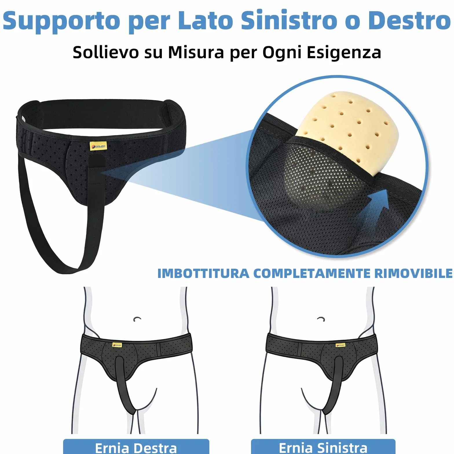 Tenbon Cintura per ernia per uomini e donne Cintura per ernia regolabile flessibile Supporto per ernia Sollievo dal dolore con cuscinetti di compressione rimovibili Ernia sinistra e destra (L, Black)
