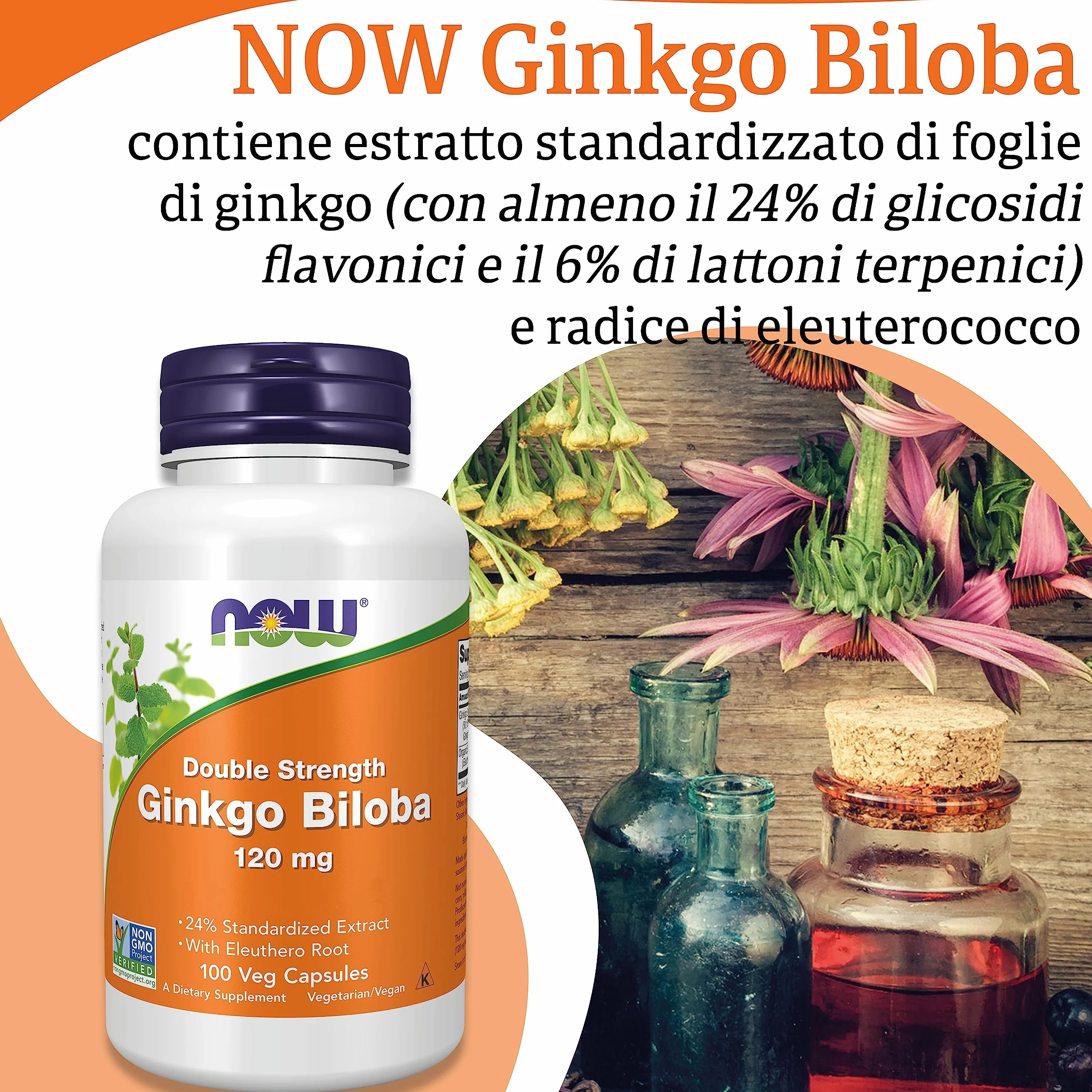 Now Foods, Double Strength Ginkgo Biloba, 120mg, 100 Capsule vegane, Testato in Laboratorio, Senza Soia, Senza Glutine, Vegetariano, Non-GMO
