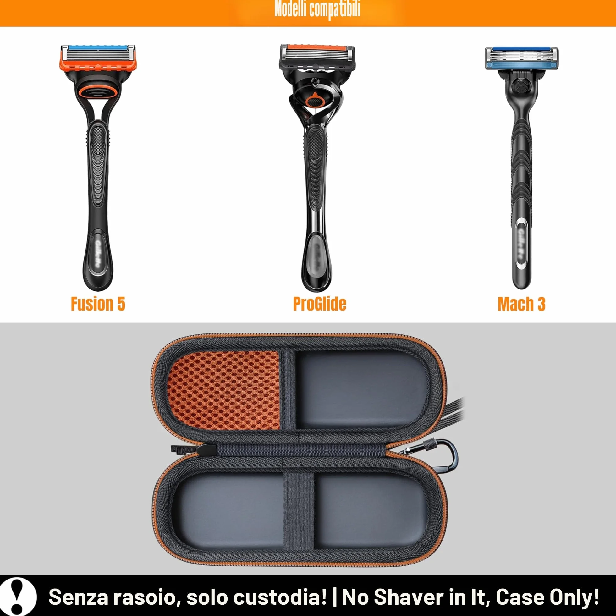 Custodia in PU compatibile con Gillette Fusion 5 e Fusion ProGlide Rasoio Umido da Uomo Portatile duro Custodie Impermeabile Per Rasoio Fusion 5,Arancione