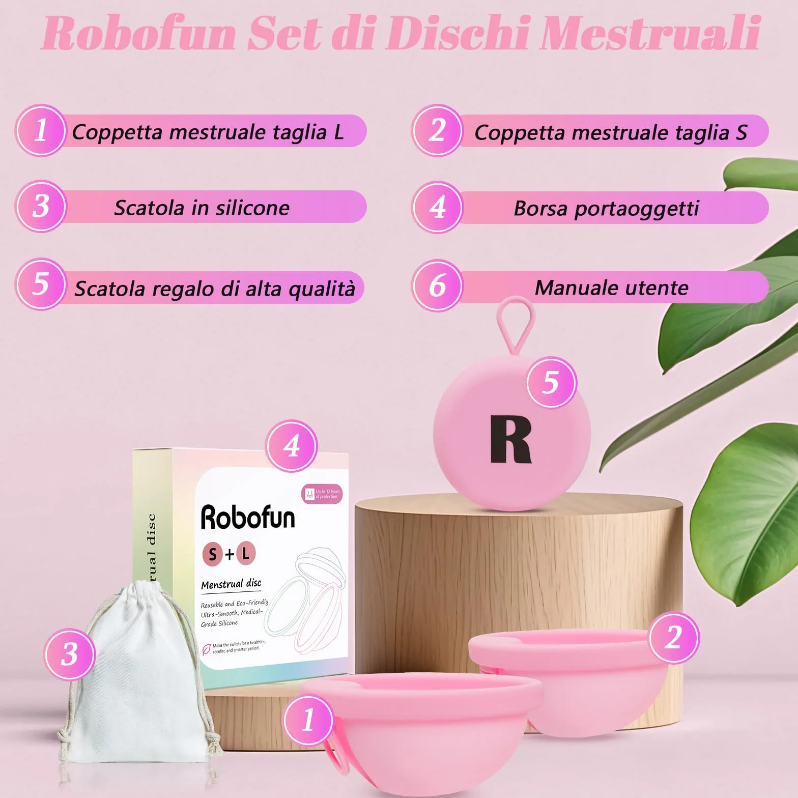 Coppetta Mestruale, 2 Pezzi (S+L) – Coppetta Mestruale Riutilizzabile in Silicone Medico 100% per Tutti i Periodi Mestruali, Senza Rischio per lo Sport e il Nuoto - Rosa