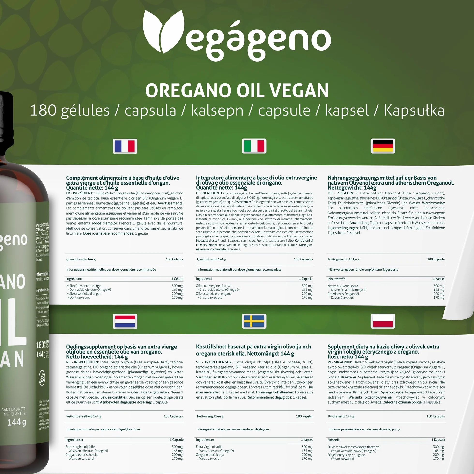 Olio Essenziale di Origano 180 Capsule 200mg con Omega 9 e Carvacrolo Integratore Alimentare Vegano
