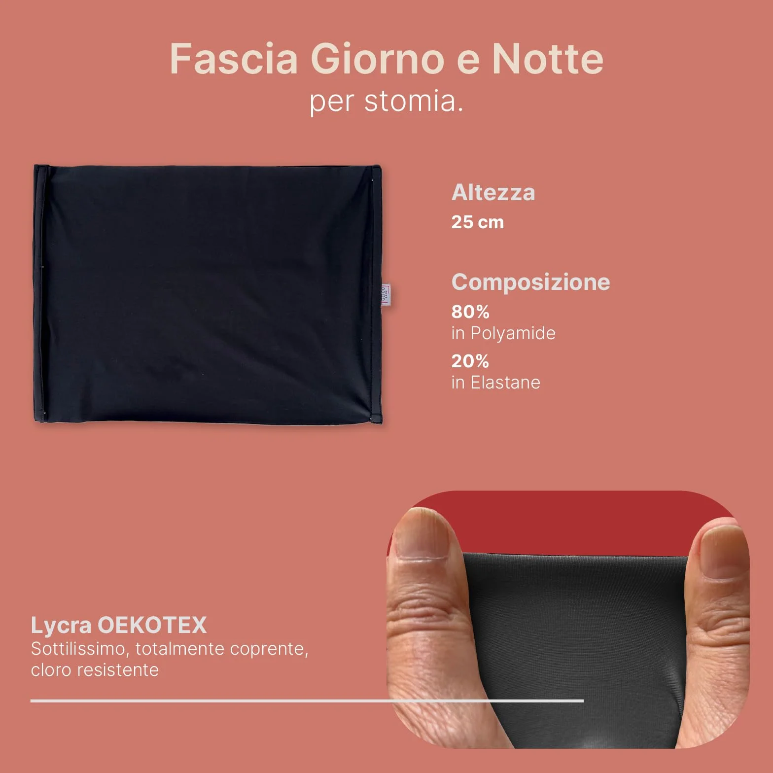 Glico Line Fascia 24 Ore per Stomia Unisex, Ideale per Giorno e Notte, Tasca Interna per Contenere la Sacca, Made in Italy, Nero, M