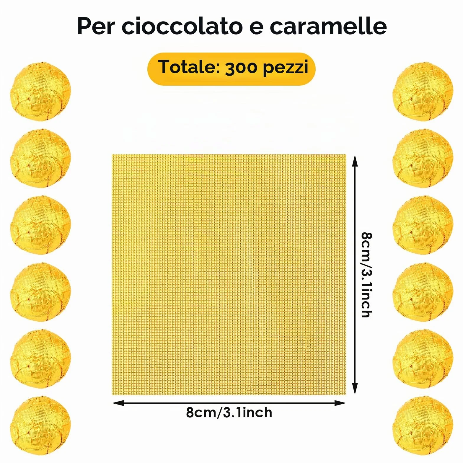 Prasacco 300 fogli di alluminio per caramelle, 10,2 x 10,2 cm, dorati, per confezionare cioccolatini fai da te
