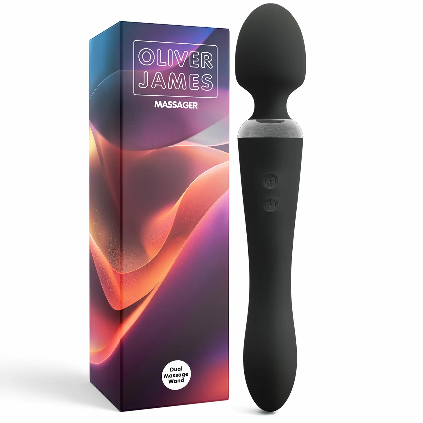 Vibratore Doppio di Oliver James – Wand Massaggiante e Dildo Vibrante con 10 Modalità di Piacere, in Silicone Resistente all’Acqua, Giocattoli Sessuali per Coppie e Donne (Nero)