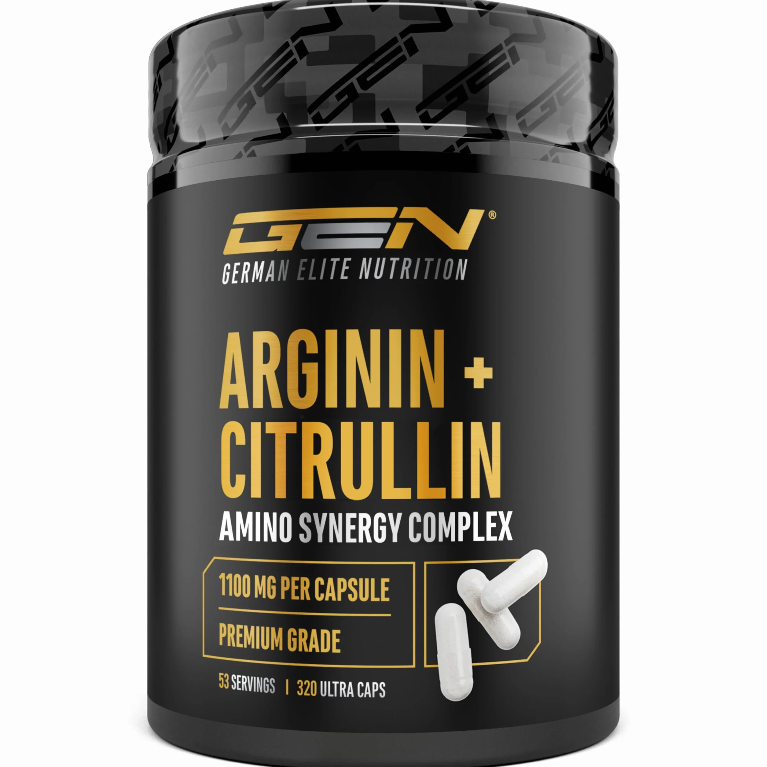 L-arginina + L-citrullina - 320 capsule - 1100 mg per capsula - Ultra Caps ad alto dosaggio con arginina base e citrullina nel rapporto 1:1 - Combinazione di aminoacidi di alta qualità