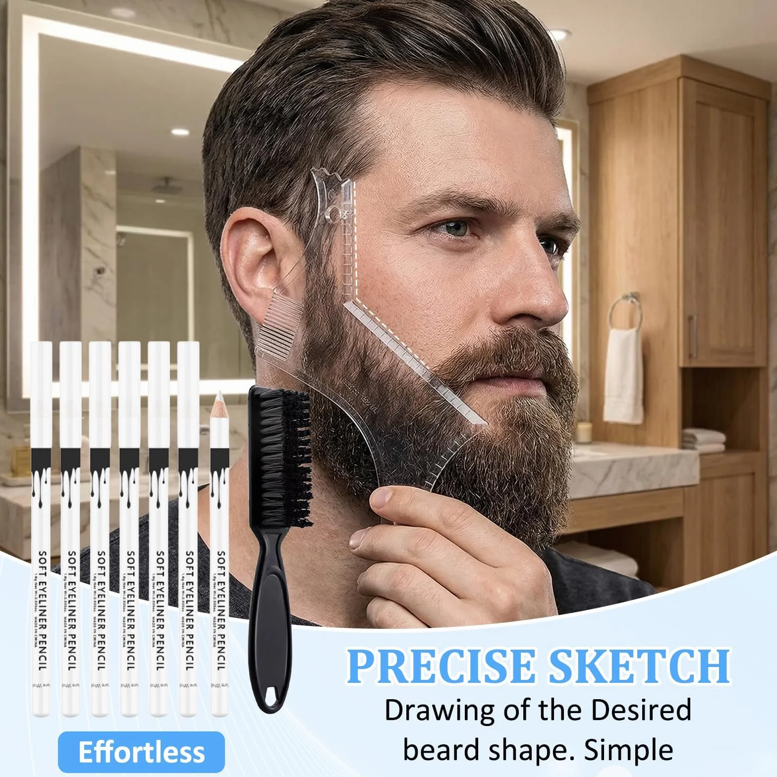 Matita Bianco Barber per Disegnare Contorno Capelli e Modellare Barba con Temperamatite e Spazzola