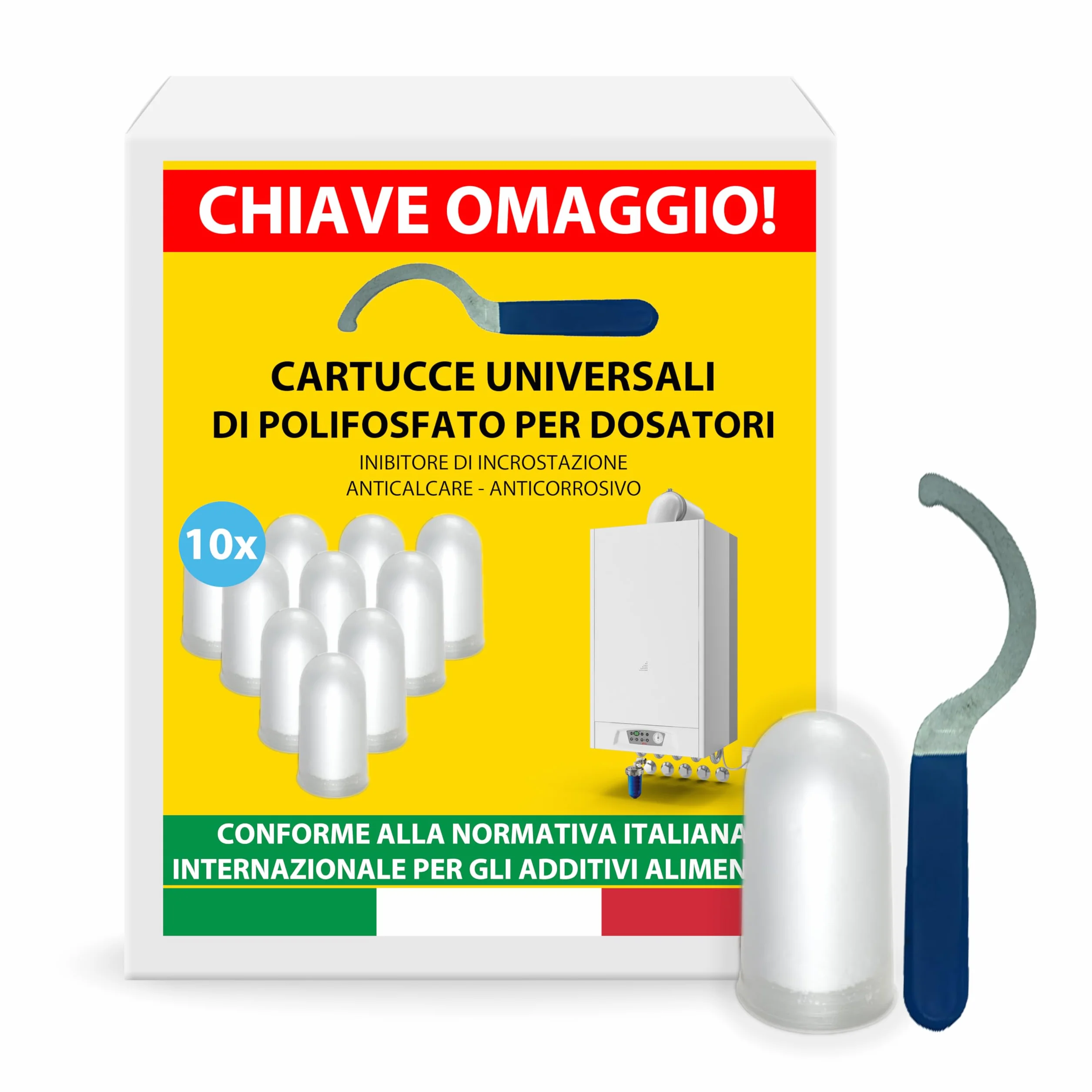 Cartucce Polifosfati per Caldaia Ricarica Universale 10 Pastiglie Anticalcare Anticorrosivo