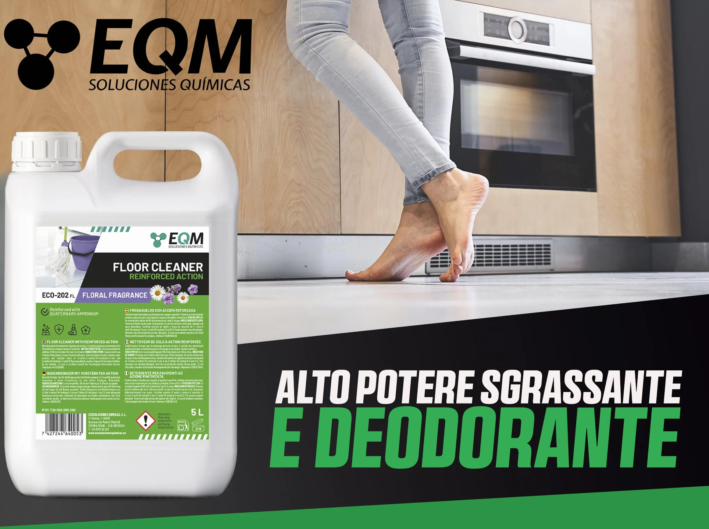 Detergente per Superfici Multiple ECO-202 5L Alta Capacità Sgrassante Deodorante Aroma Floreale