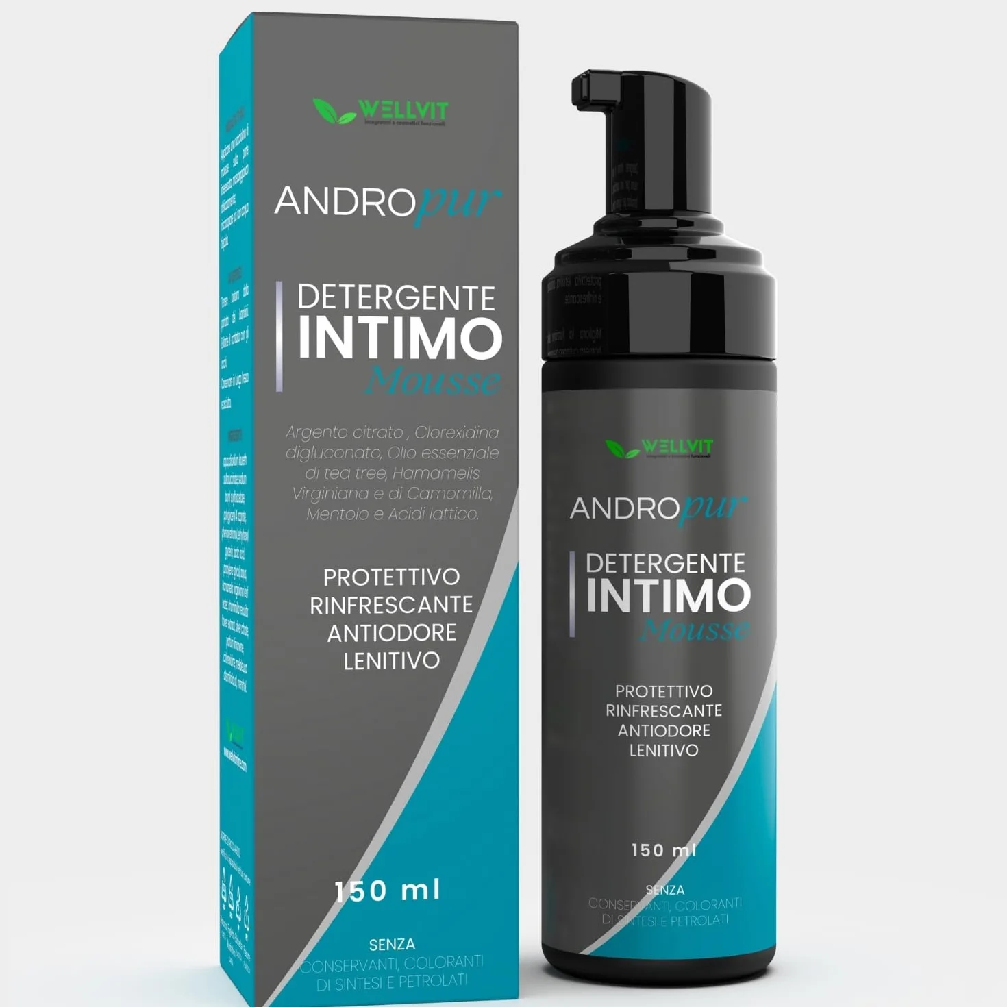 ANDROPUR Pregiato Sapone Intimo Uomo pH Neutro Rinfrescante Schiuma Mousse Detergente Igiene Intima Antibatterico Protettivo 150ml
