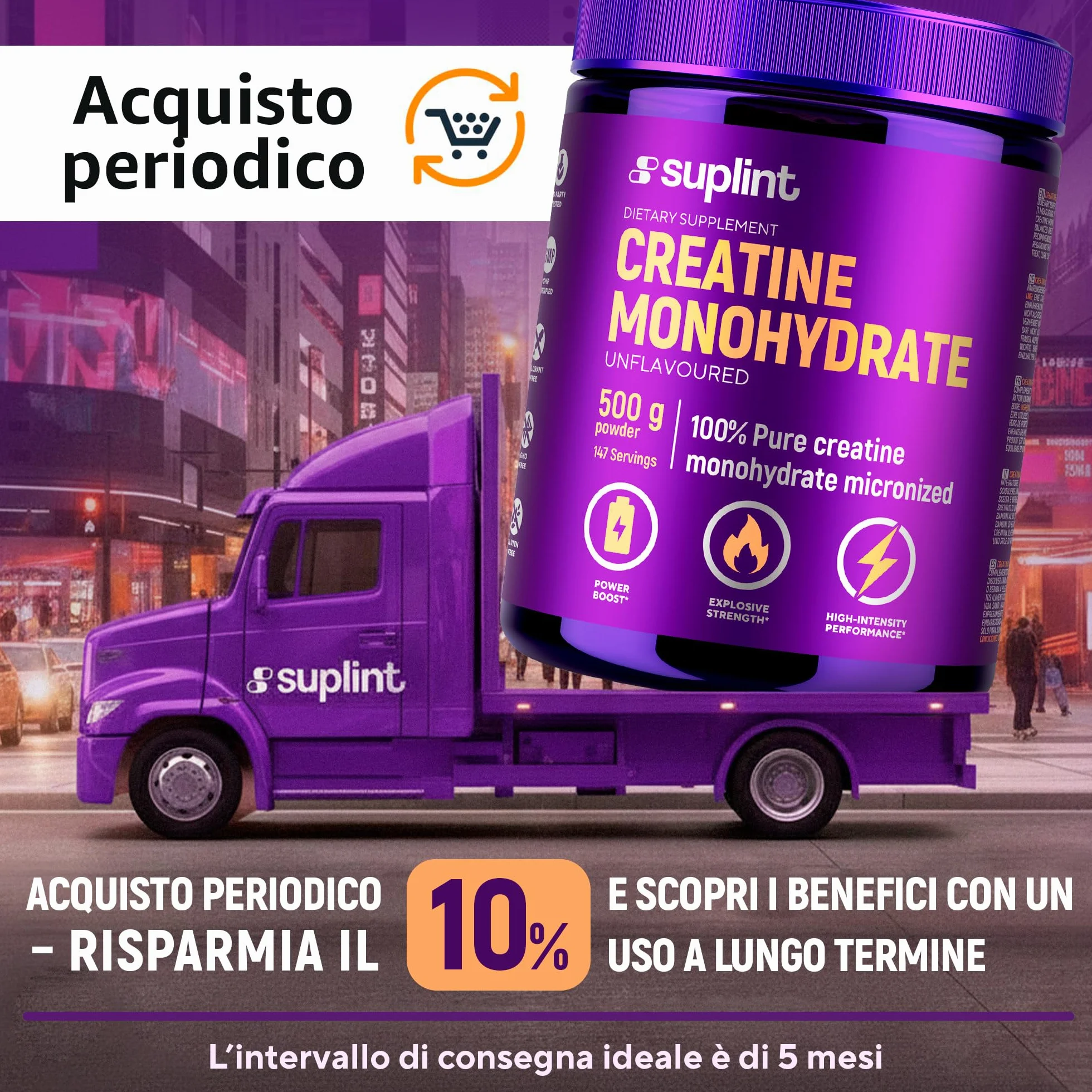 Polvere di Creatina Monoidrata 500 g – 147 Porzioni – 100 % Creatina Monoidrato Pura – Qualità Micronizzata – Vegano, Senza OGM – Integratore Sportivo per Forza, Muscoli & Recupero