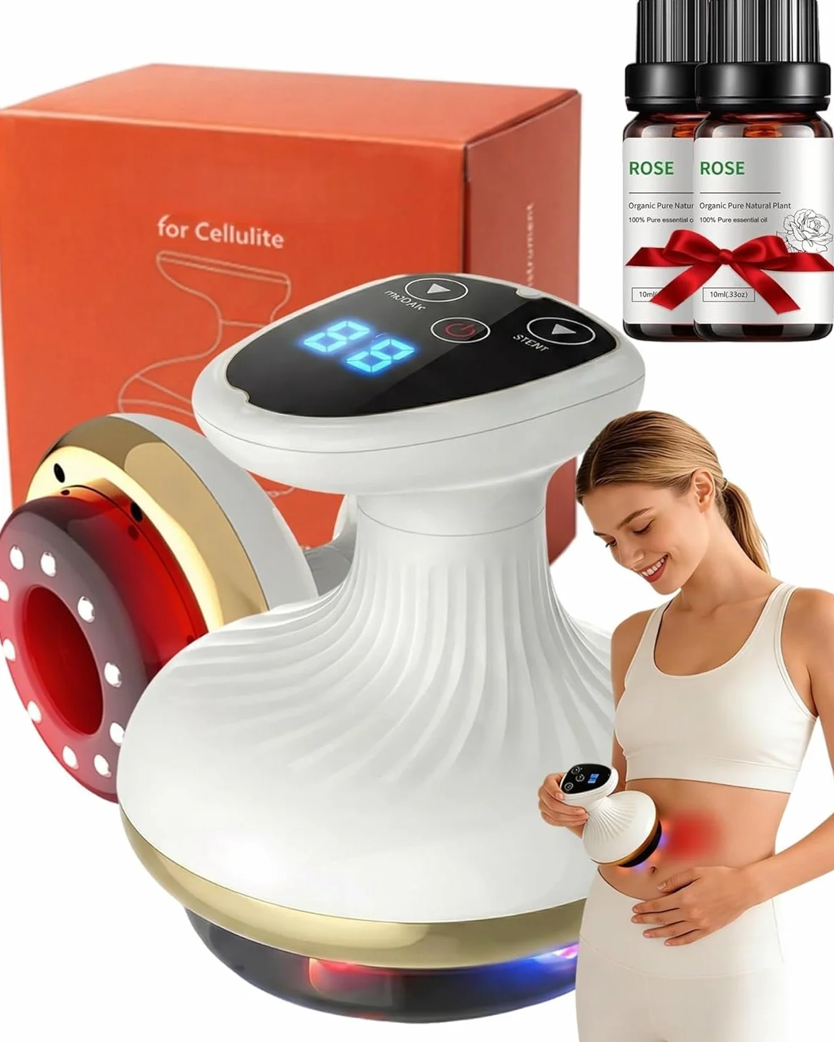 Vacuvia Cellulite Massager 4-in-1 Aspirazione Calore Luce Rossa Anticellulite Oro