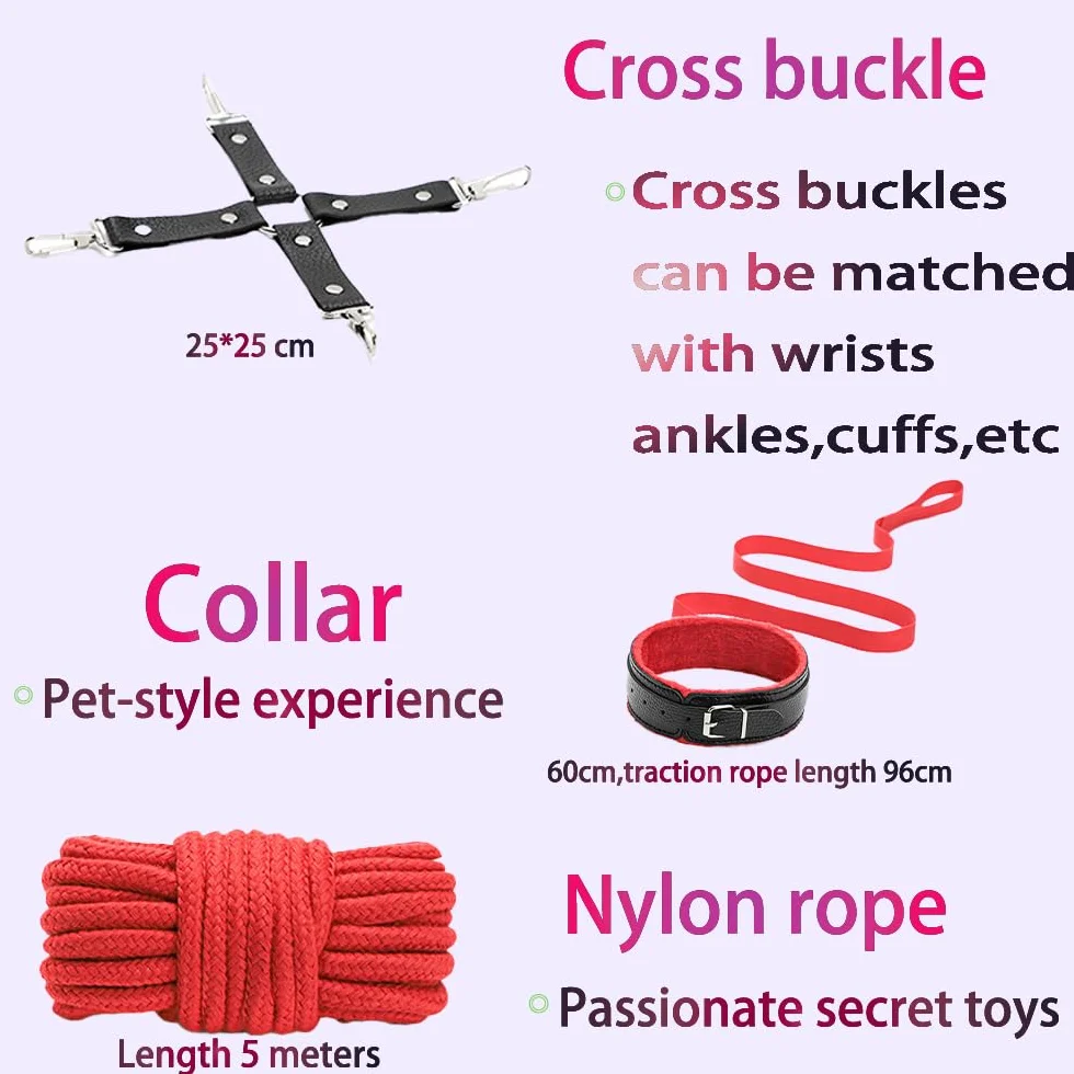 Set da gioco di ruolo per coppie, accessori regolabili, set da dieci pezzi in pelle - per la camera da letto, per aggiungere divertimento a uomini e donne - rosso e nero
