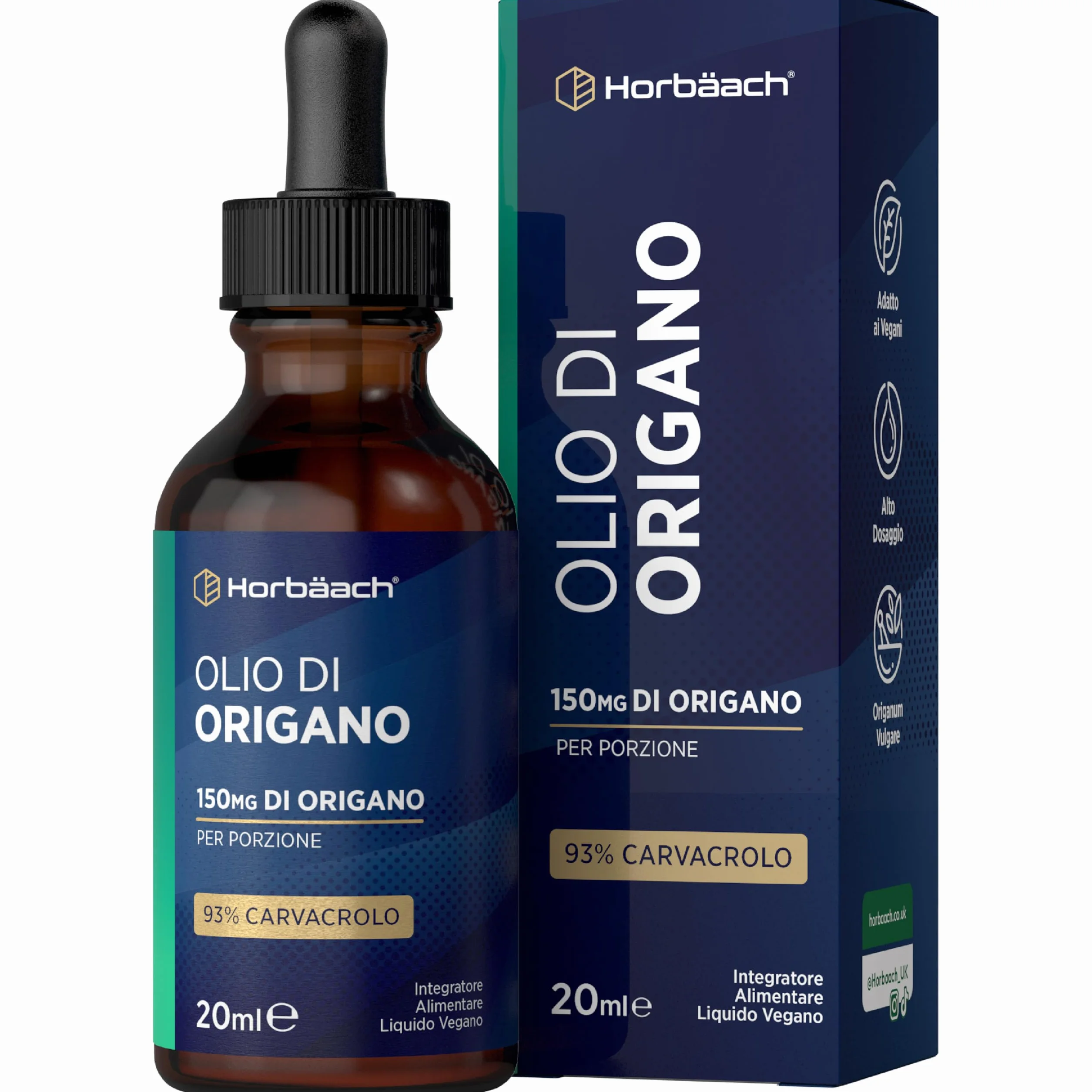 Olio di Origano Gocce 100% Puro Alto dosaggio Carvacrolo 20 ml Vegano Horbaach