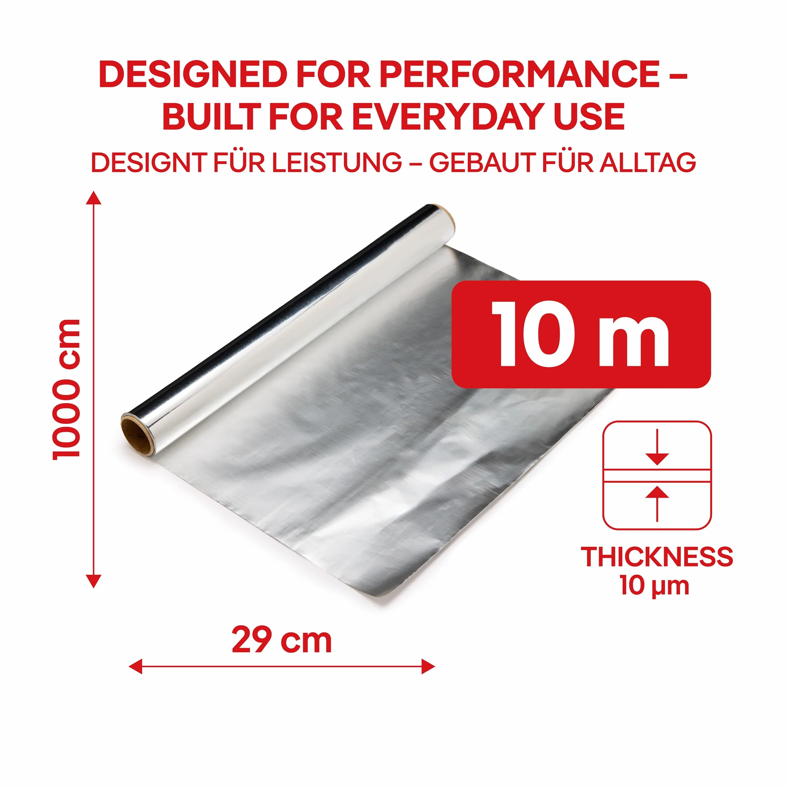 ALUFIX Foglio di alluminio per cottura al forno 29 cm x 10 m 10 μm argento resistente allo strappo