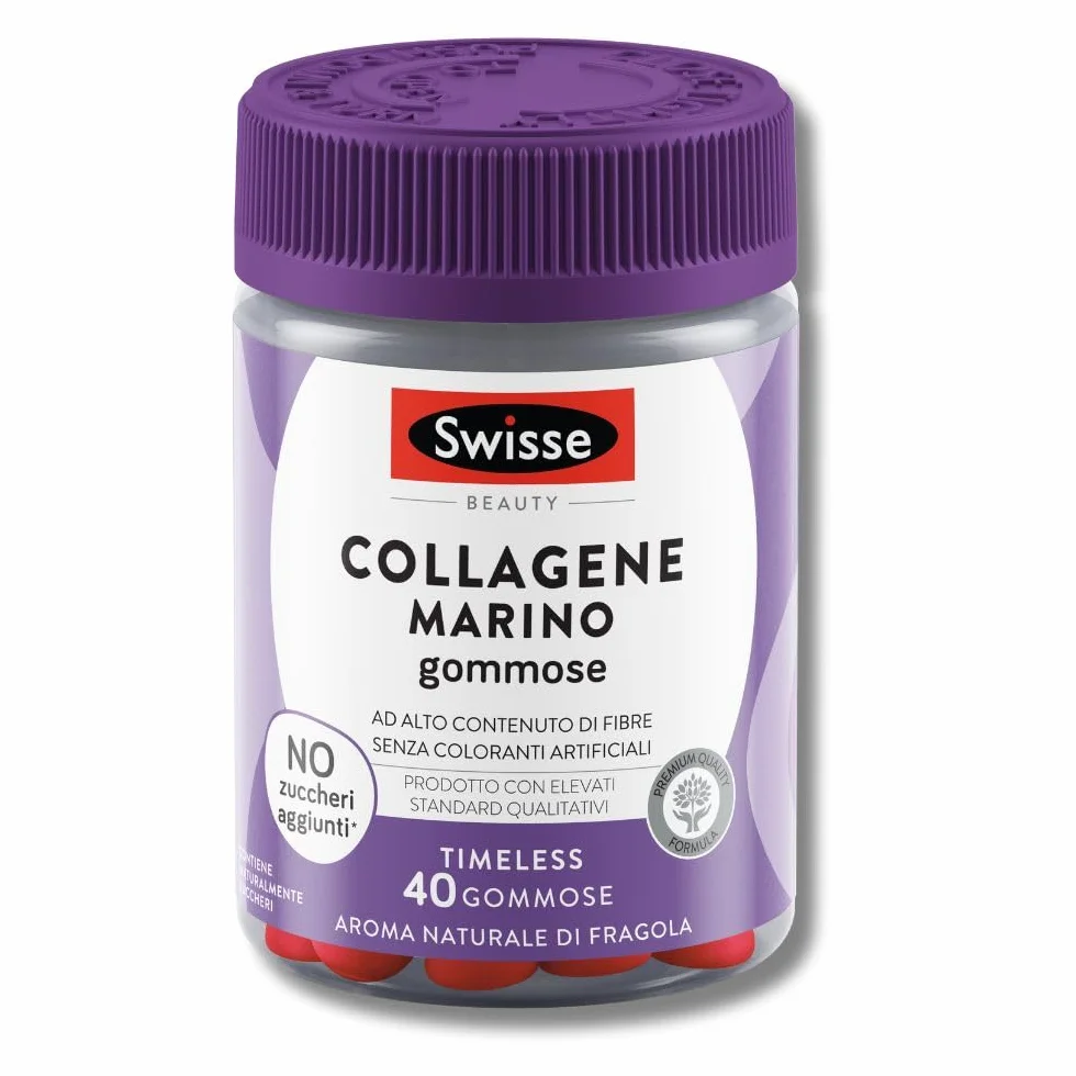 SWISSE Beauty Collagene Marino 100% Integratore Alimentare con Peptidi di Collagene, 40 Pastiglie Gommose, Aroma Fragola