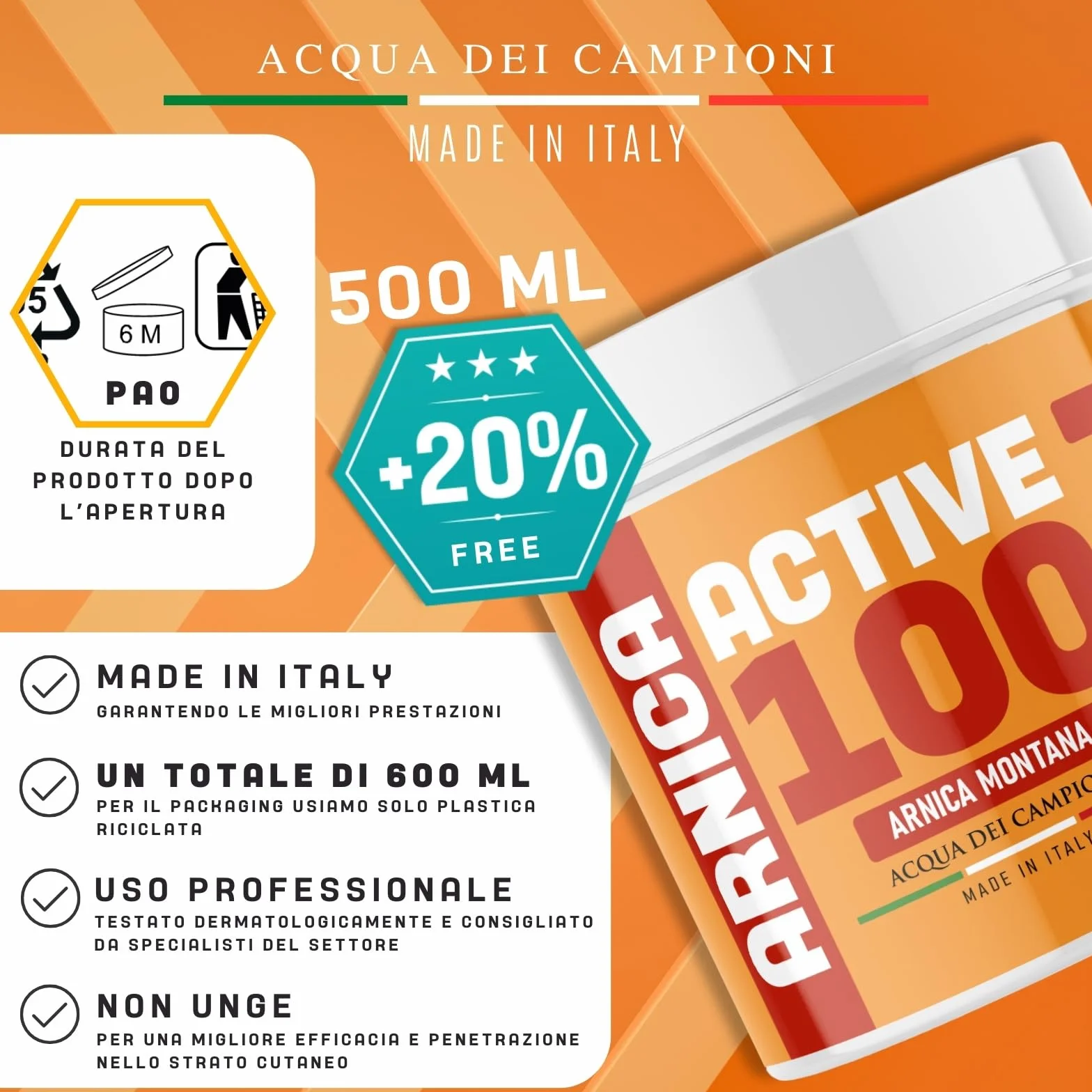 Arnica Per Cavalli Uso Umano con Acido Ialuronico 600ml Gel Extra Forte Mentolo e Boswellia Rinfrescante Non Unge Crema Masaggio