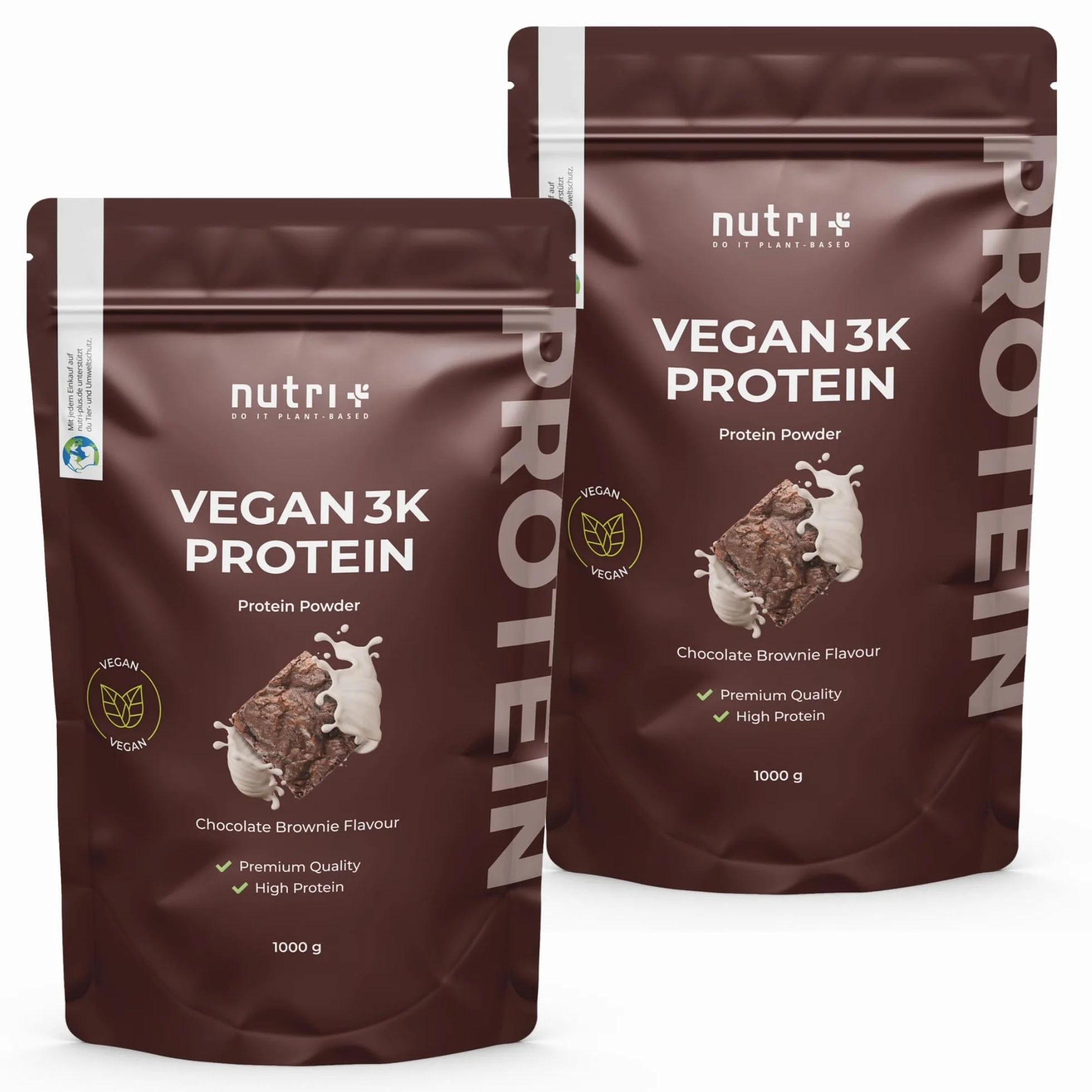 Nutri+ Proteina in Polvere 3k Brownie al Cioccolato Proteine Polvere Proteica senza Lattosio Isolato proteico Vegan