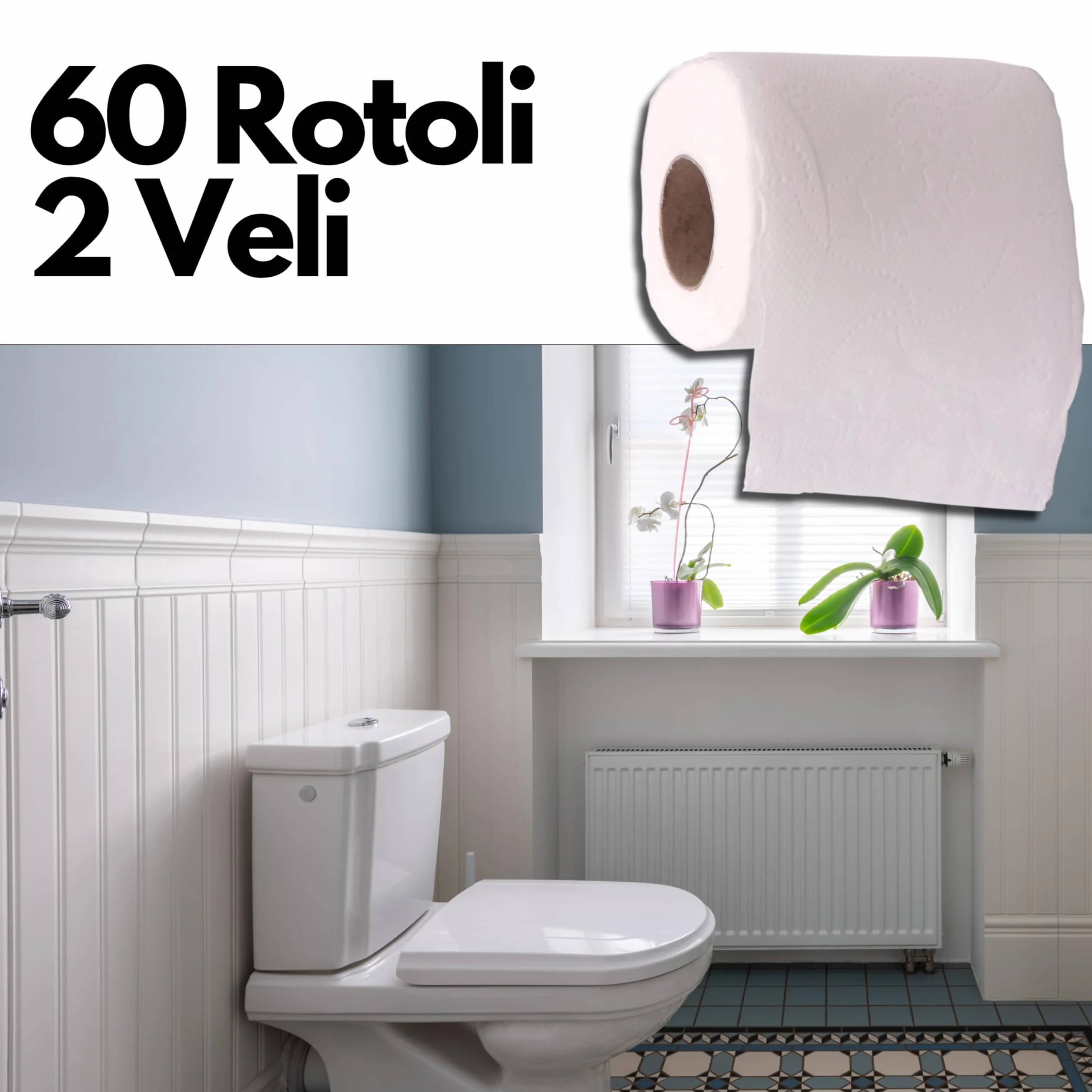 Carta Igienica 2 Veli 60 Rotoli Non Profumata Goffrata Ultra Soft