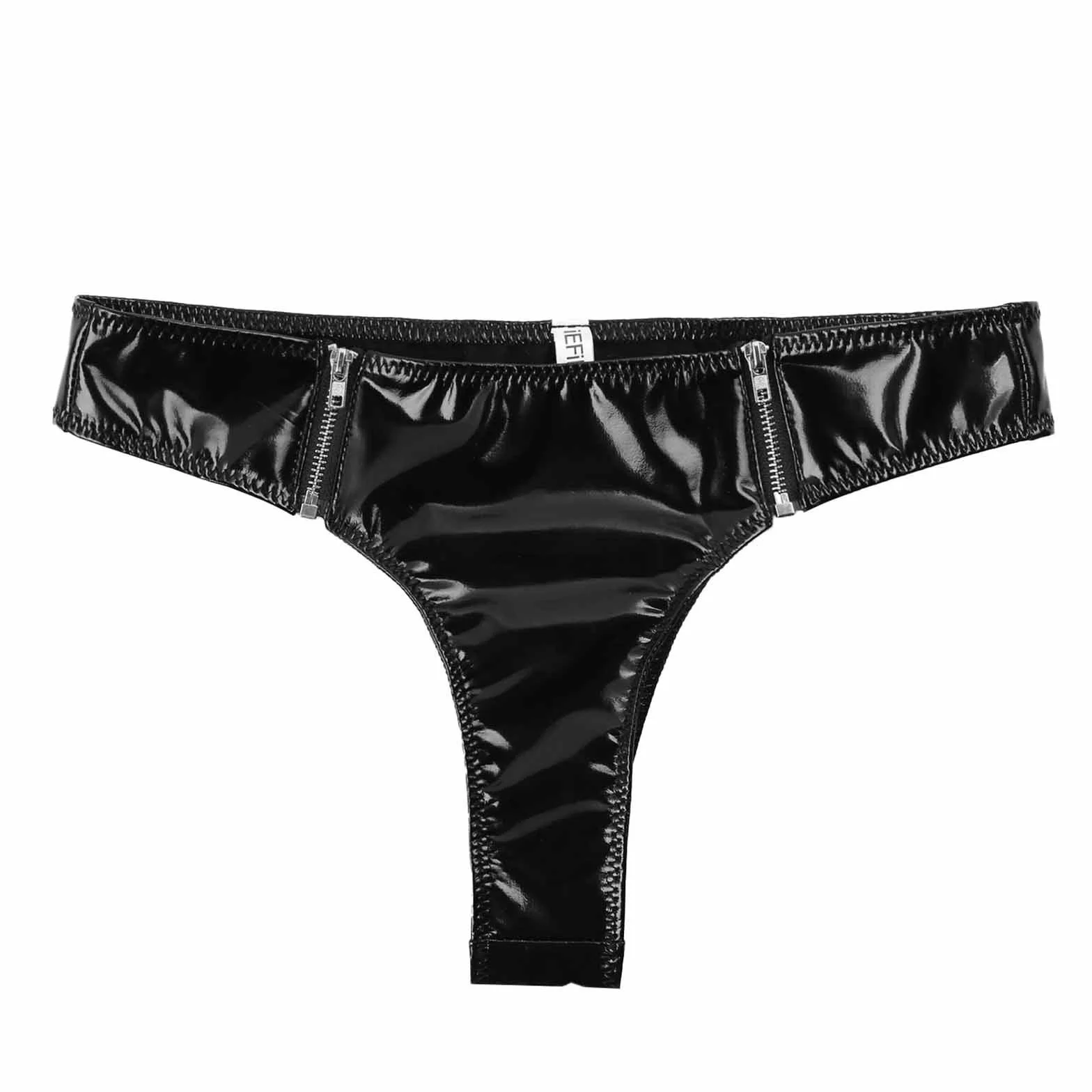Kobiece majtki z błyszczącej skóry slip niski stan zamek błyskawiczny przód bielizna sexy Clubwear