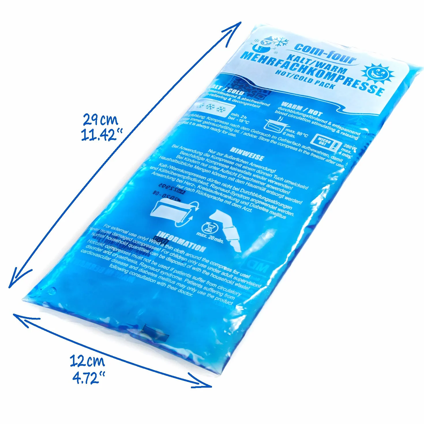 com-four® Pack Economico Impacco Multiuso Riutilizzabile 3 Dimensioni- Busta Gel Freddo/Caldo- Adatto per Microonde - Made in Germany (6 pezzi)