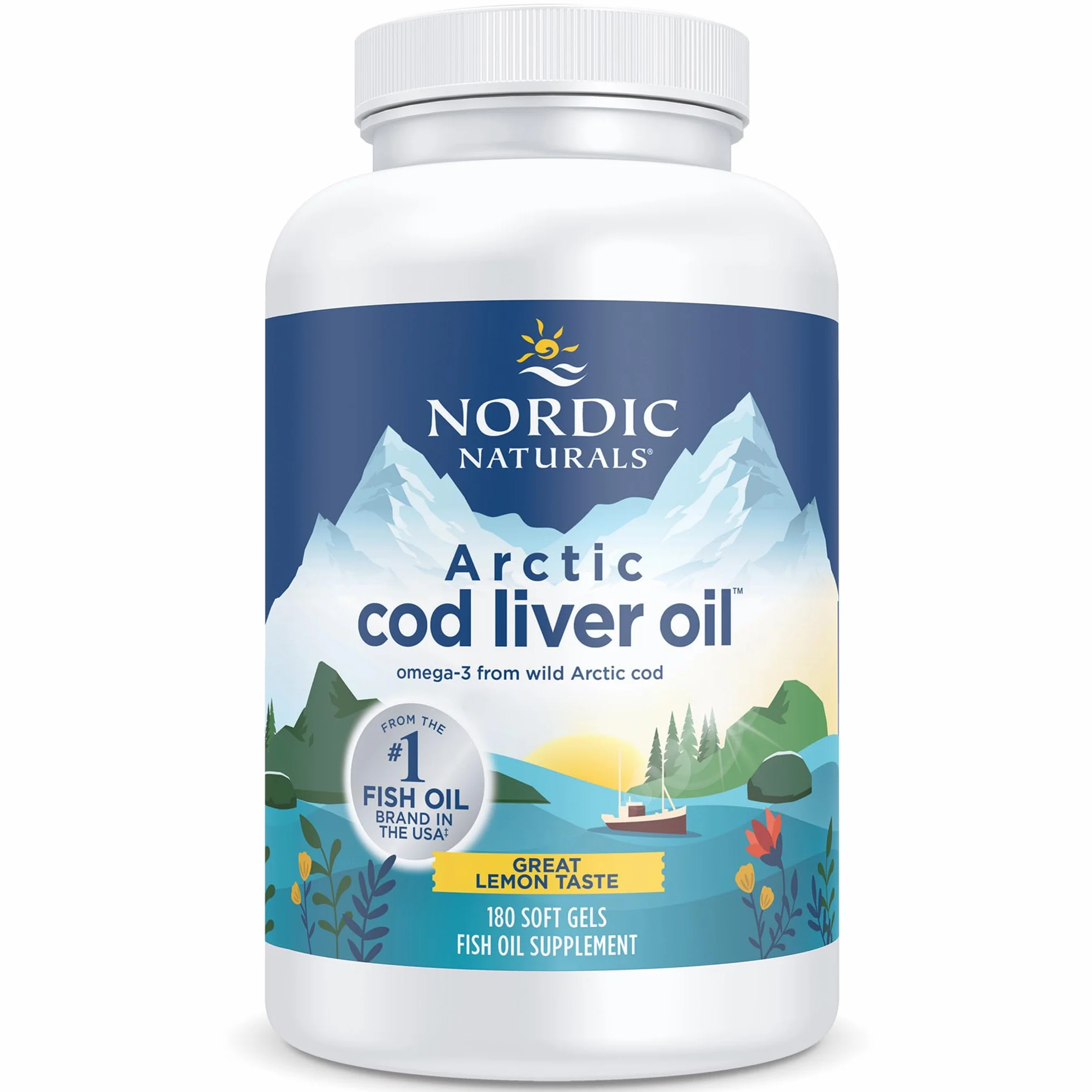 Nordic Naturals Arctic Cod Liver Oil 750 mg Omega-3 EPA DHA Lemon Flavor 180 Softgels