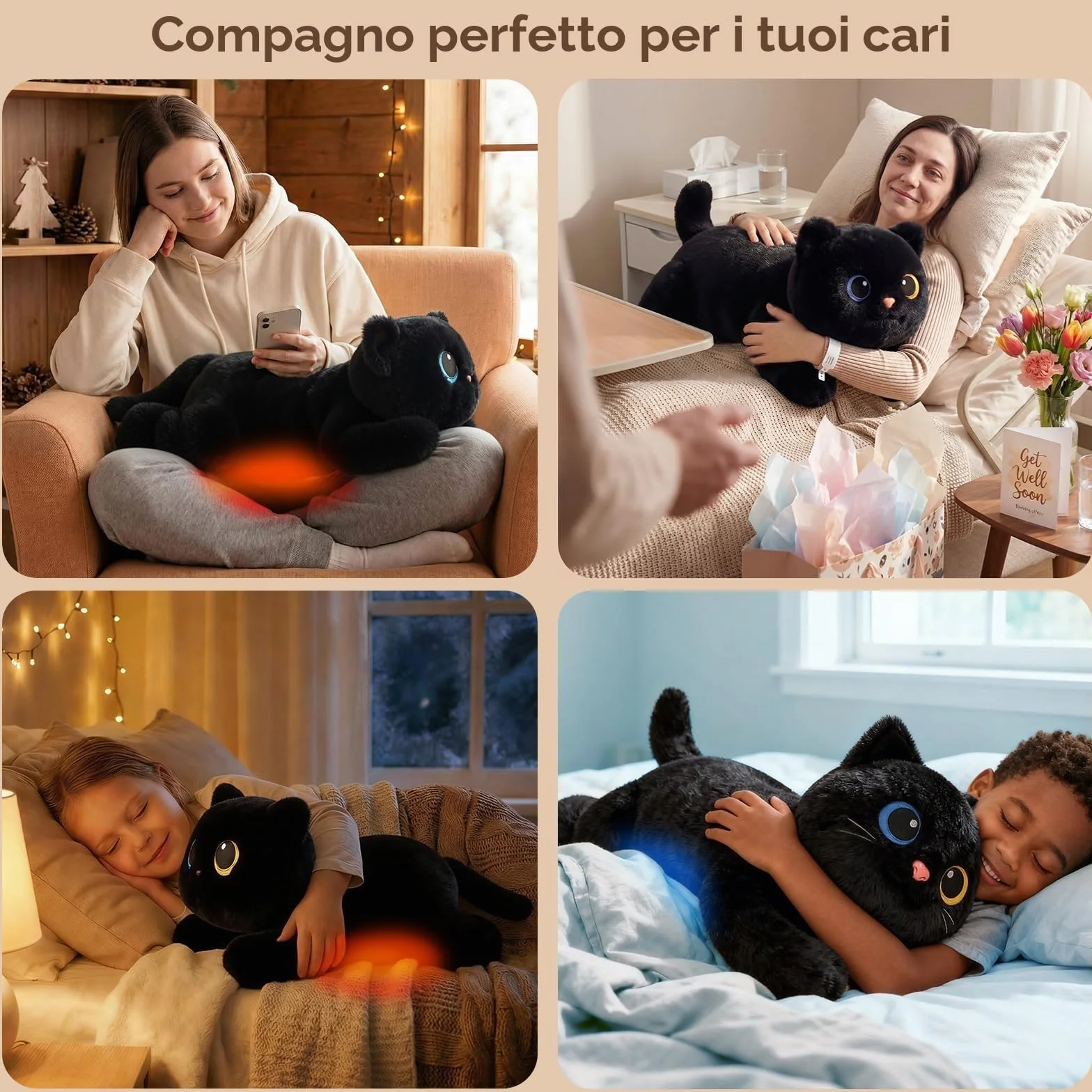 Mewaii Peluche Gatto Nero Riscaldabile e Ponderato da 23 Pollici con Cuscinetto Rimovibile – Peluche Morbido da Abbraccio per Bambini e Adulti, Regalo Soffice e Caldo per Tutte le Stagioni