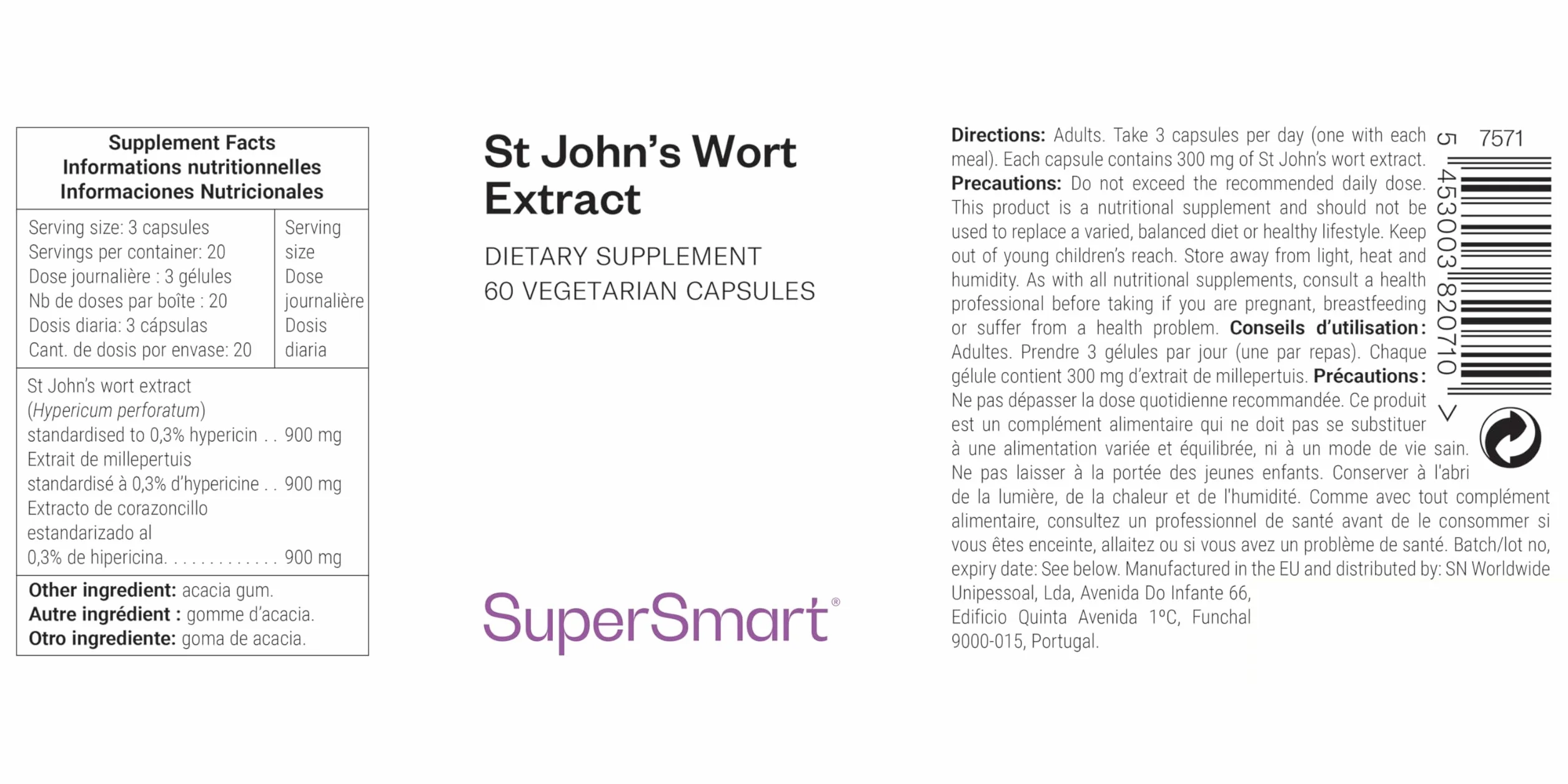 St John's Wort Extract - Estratto di iperico - Concentrato di ipericina (0,3%) - Aiuta a migliorare l'umore - Aiuta a ridurre i problemi del sonno - Vegano - Senza glutine - SuperSmart