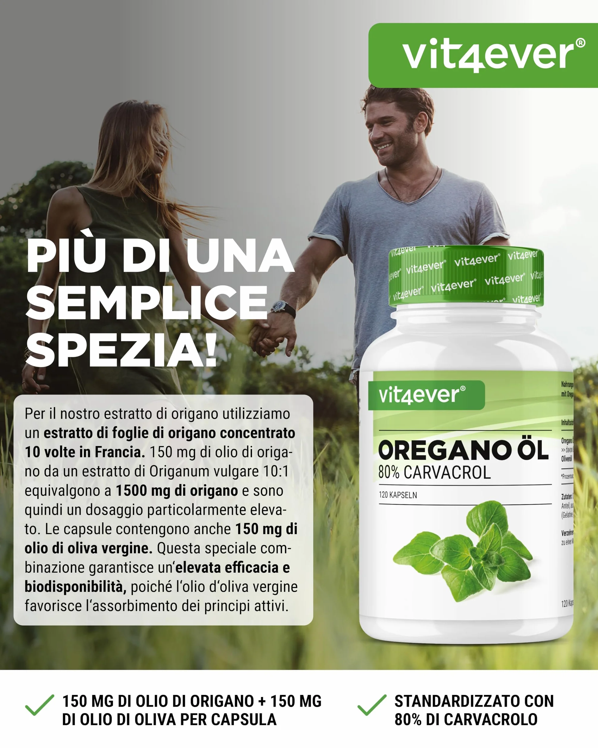 Olio di origano 120 capsule 150 mg 80% Carvacrol 10 volte concentrato Origanum vulgare Francia