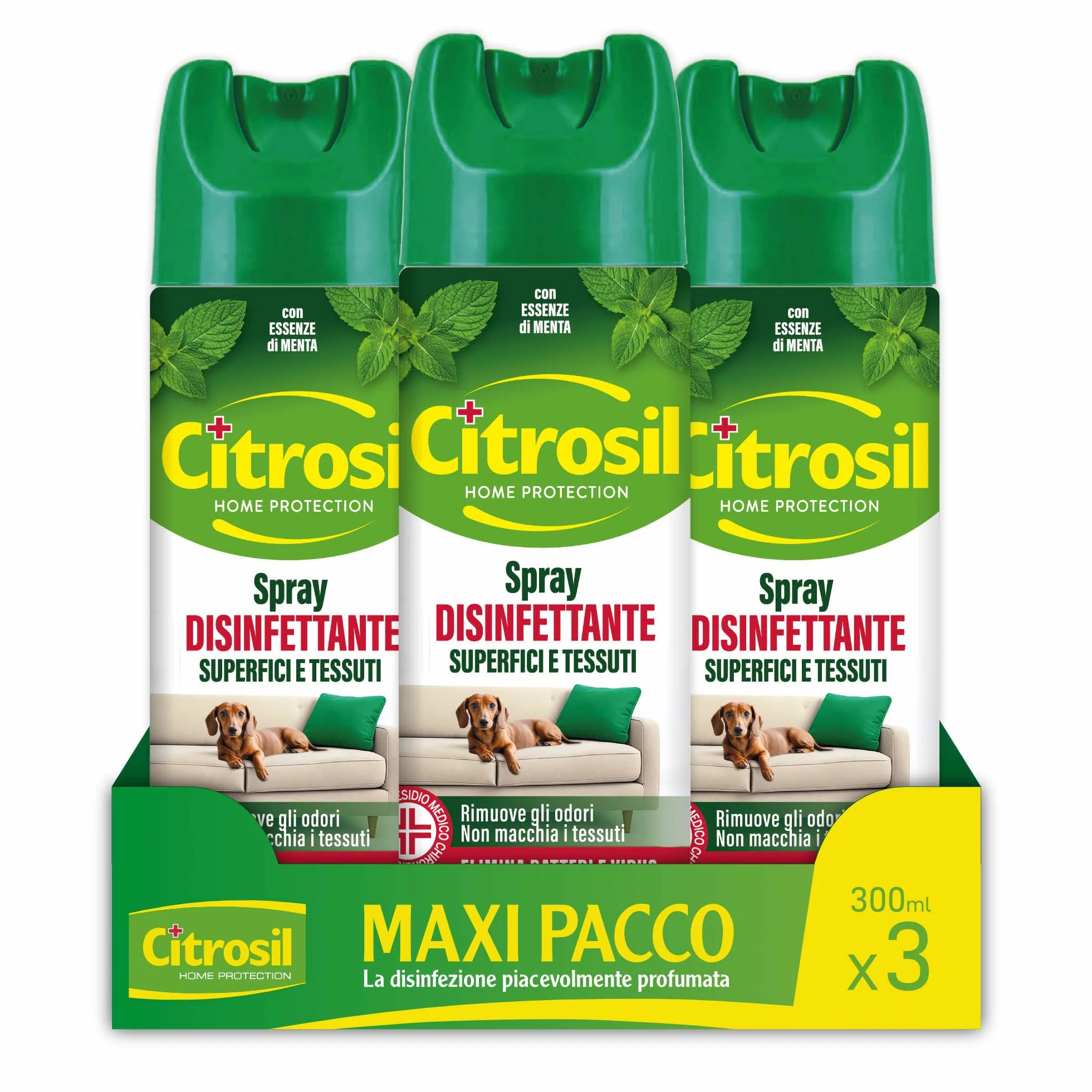 Citrosil Disinfettante Spray 300 ml x 3 Confezioni, Superfici e Tessuti, Elimina 99,9% Virus e Batteri